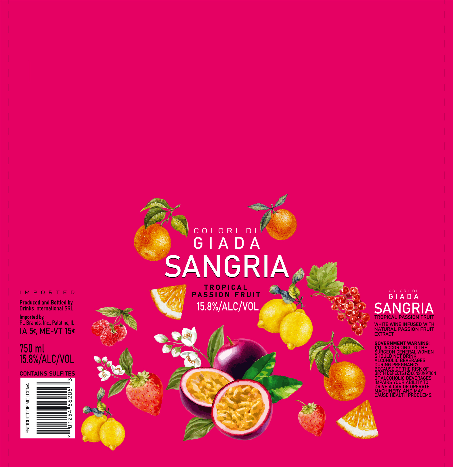 Colori Di Giada Sangria Passion Fruit 750 ml 12 units per case 25.4 fl Product Label