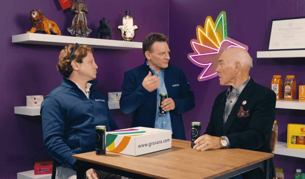 Peter Groverman, Michael Crossey, and David Pottruck drinking Tatsu Tea at the GroDega Podcast