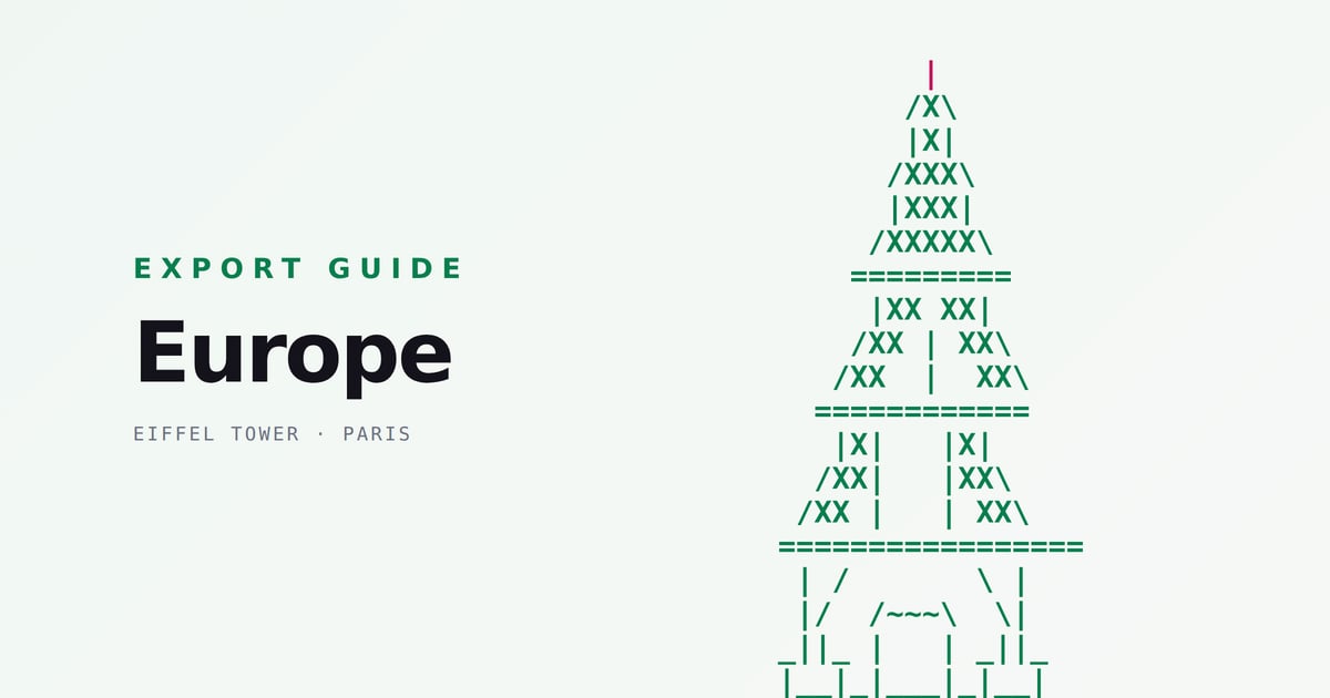 Grovara distributor guide: ASCII art of the Eiffel Tower over the headline Europe
