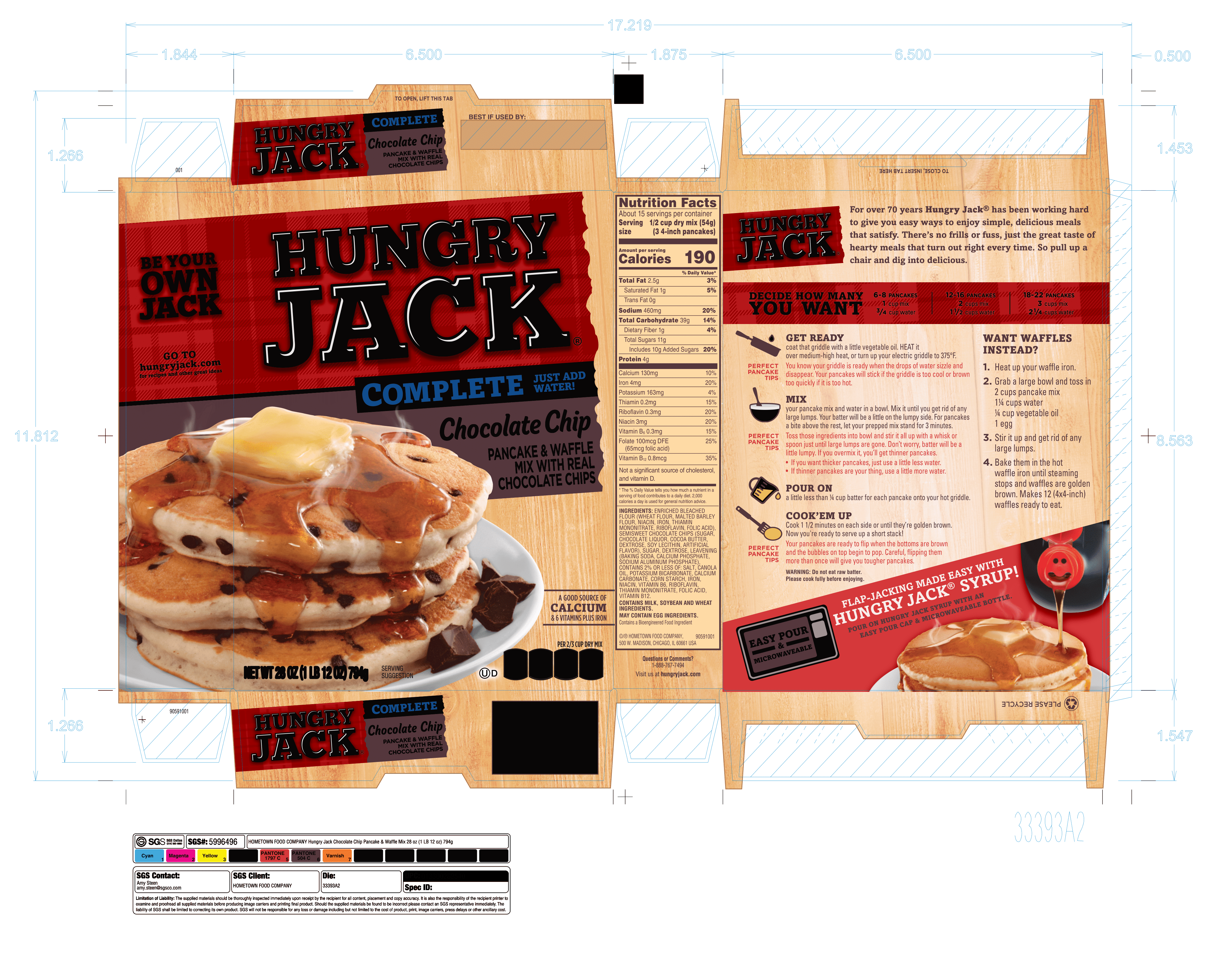 Hungry Jack Complete Pancake Mix Chocolate Chip 6 units per case 28.0 oz Product Label