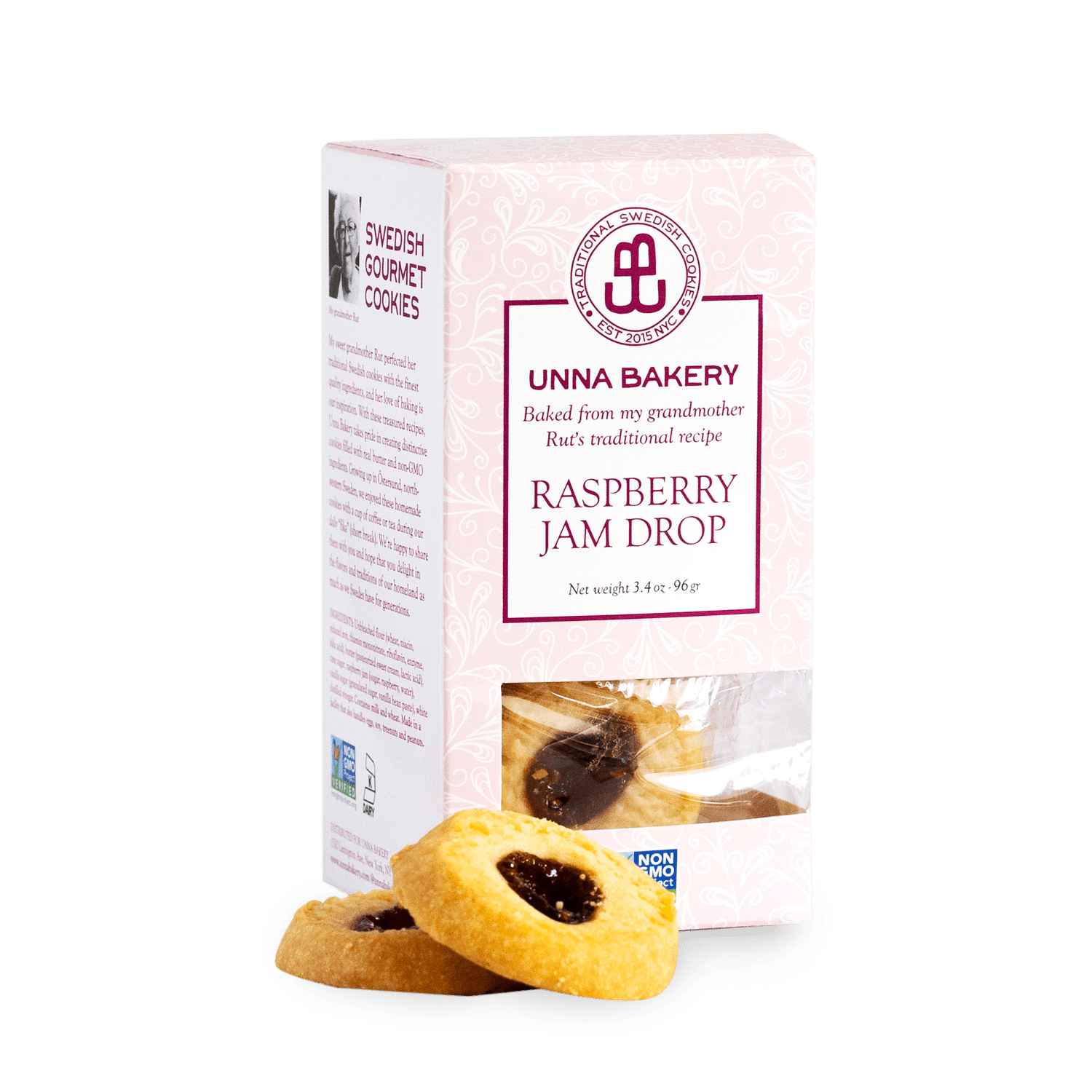 Unna Bakery, Raspberry Jam Drop Cookies 6 units per case 3.4 oz