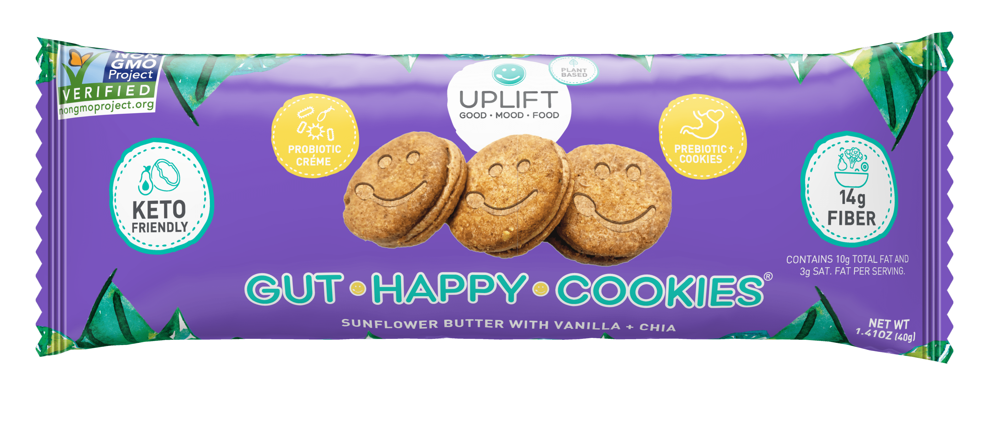 Uplift Food Gut Happy Cookies: Sunflower Butter w/ Vanilla + Chia 36 units per case 1.5 oz