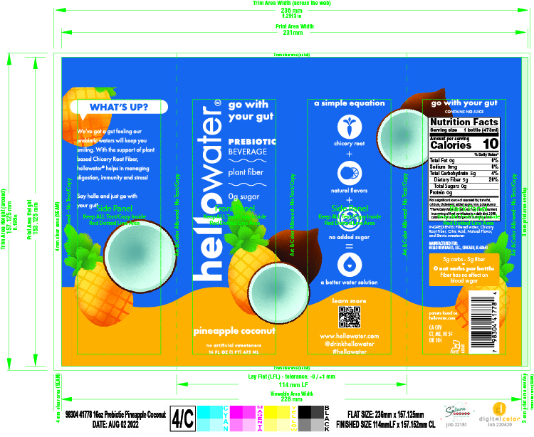 hellowater Prebiotic - Pineapple Coconut - LIVE 12 units per case 16.0 oz Product Label