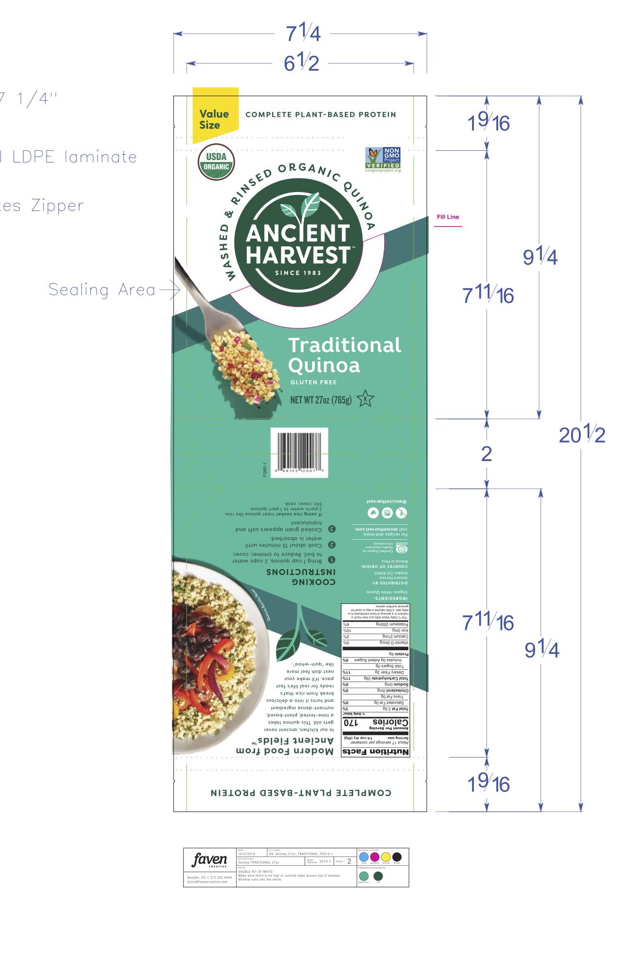 Ancient Harvest Organic Traditional Quinoa 6 units per case 27.0 oz Product Label