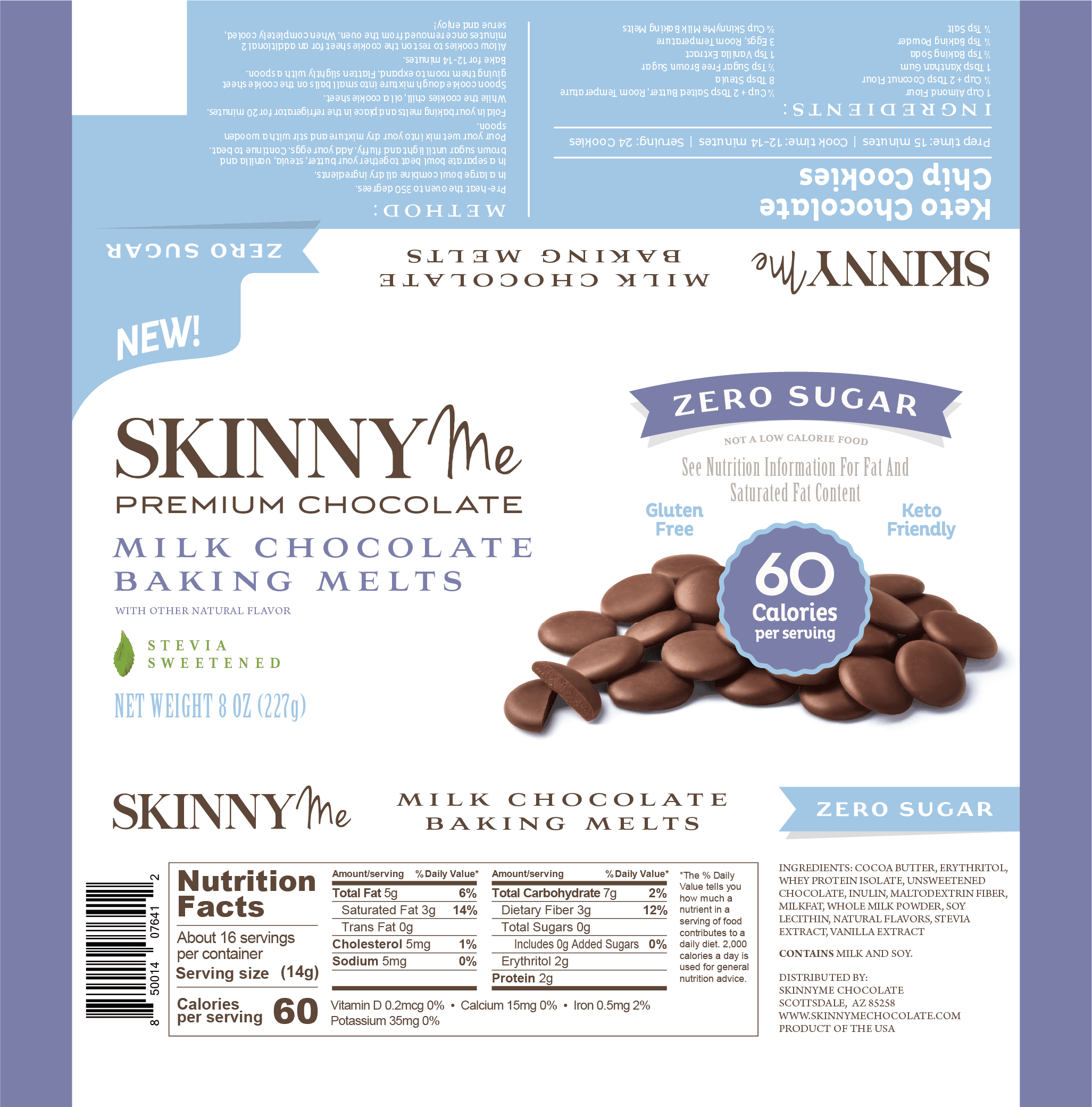 SkinnyMe Milk Baking Melts 12 units per case 8.0 oz Product Label