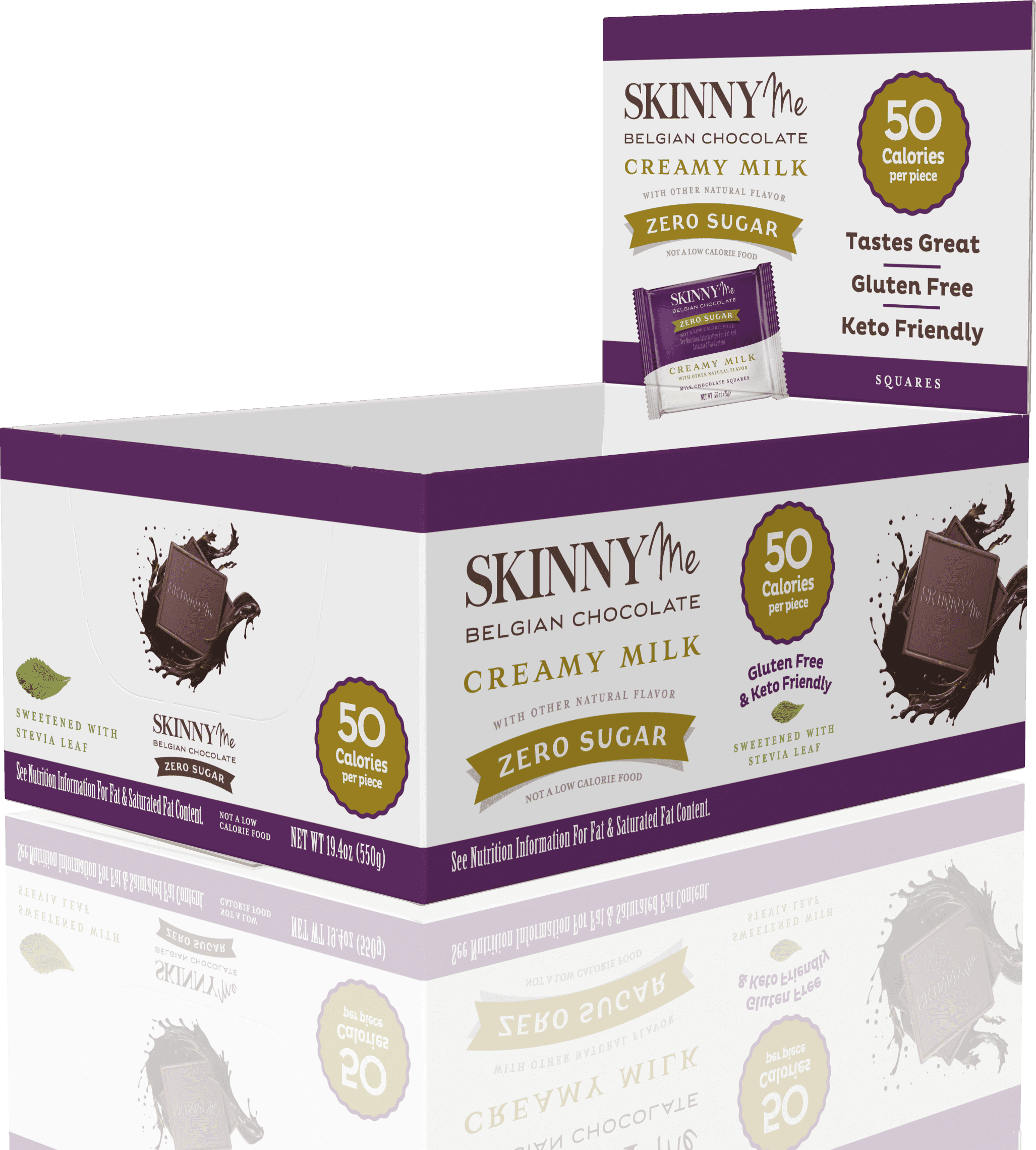 SkinnyMe Milk Chocolate Square - 50ct 4 innerpacks per case 0.4 oz