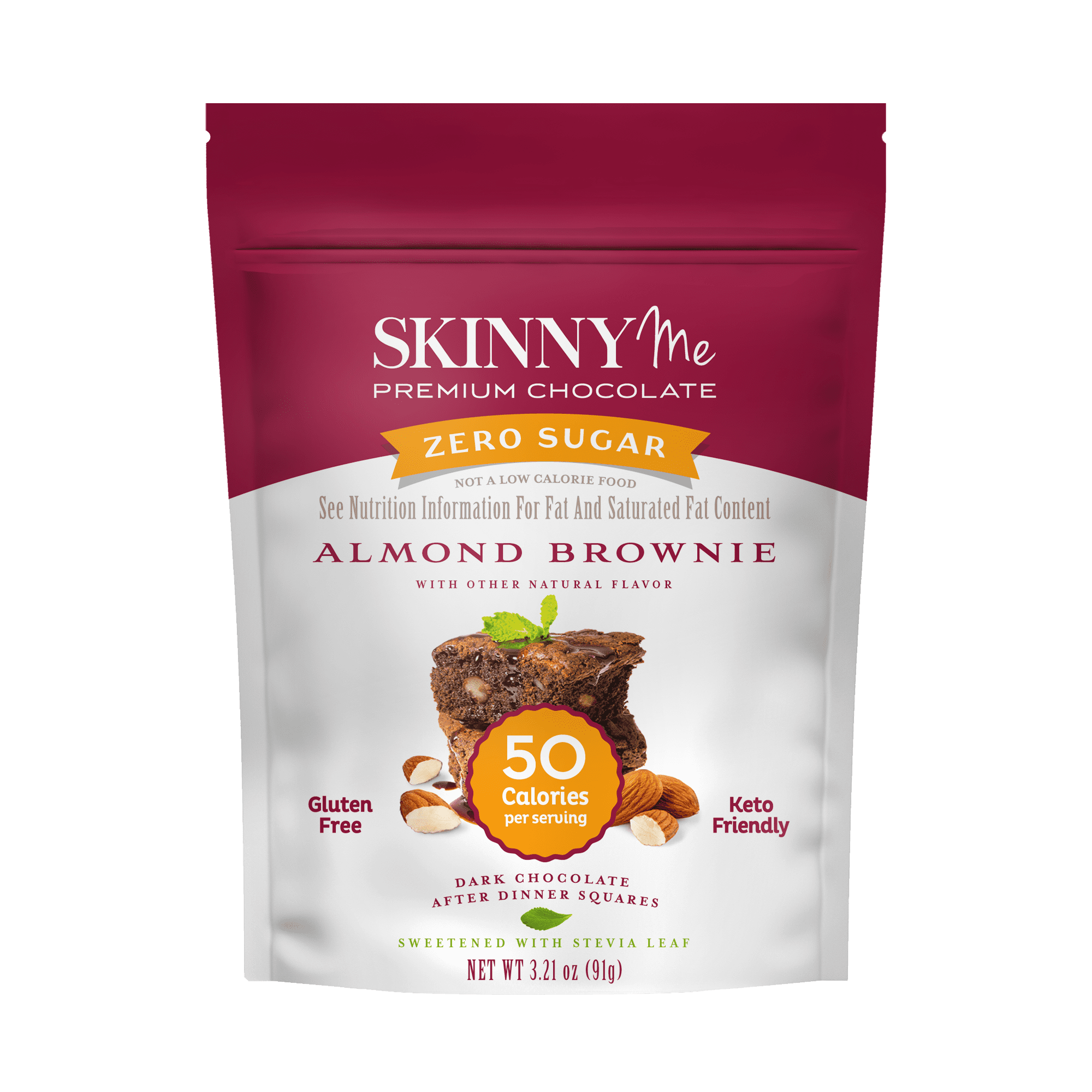 SkinnyMe Almond Brownie Dark Squares 8 units per case 3.3 oz