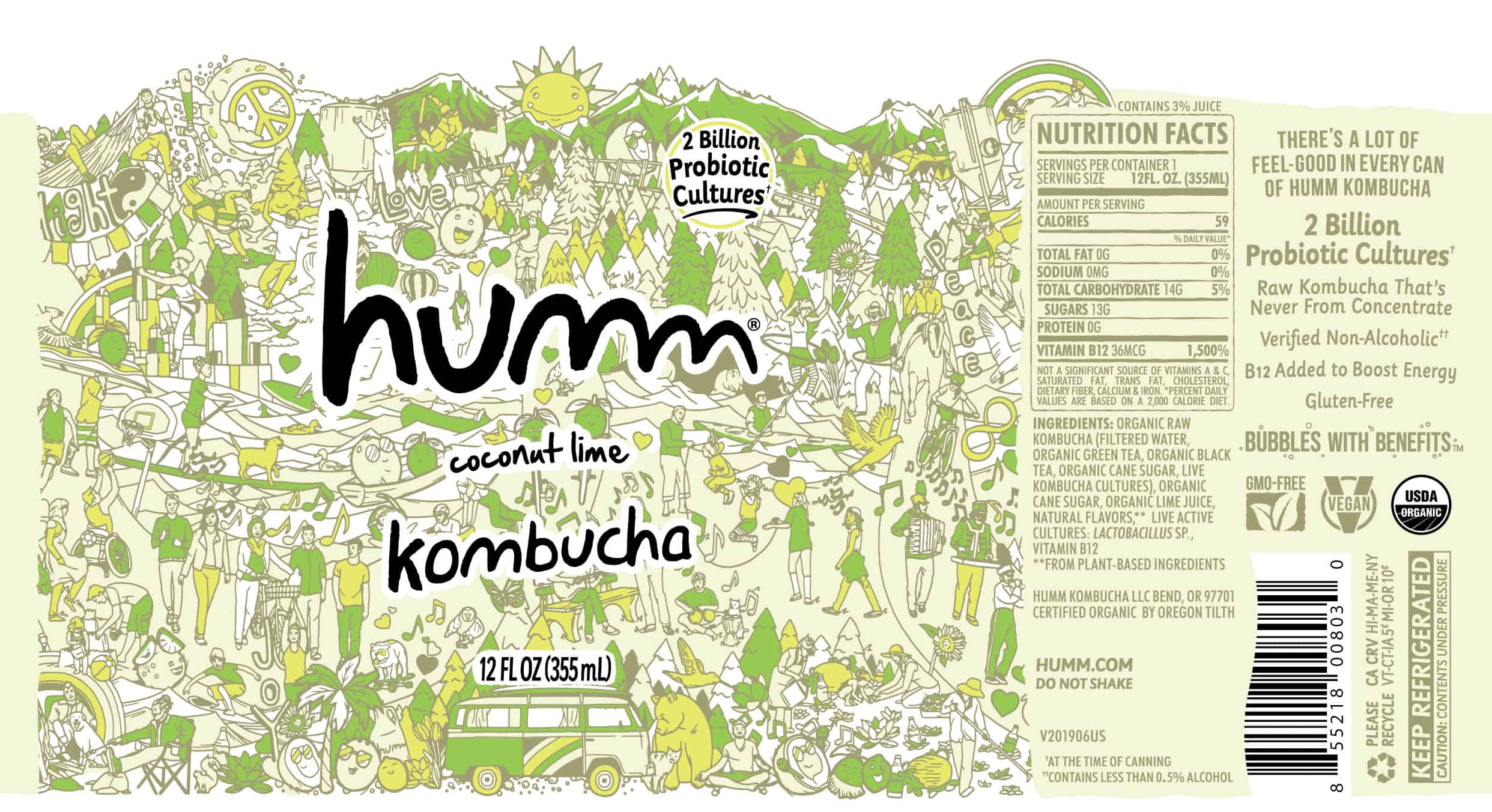 Humm Kombucha Coconut Lime 6 units per case 12.0 fl Product Label