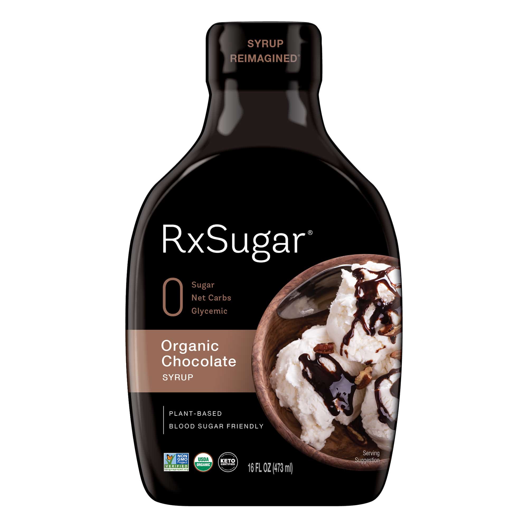 RxSugar Organic Chocolate Allulose Syrup 6 units per case 16.0 oz