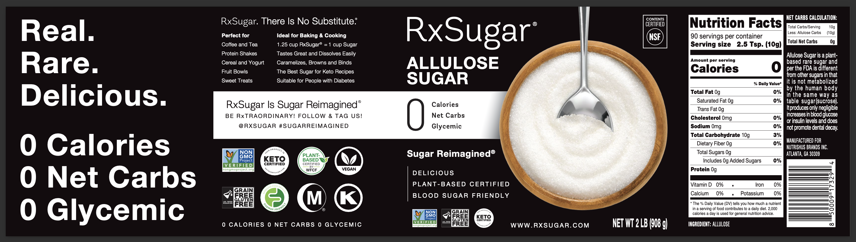 RxSugar Allulose Two Pound Canister 4 units per case 2.0 lbs Product Label