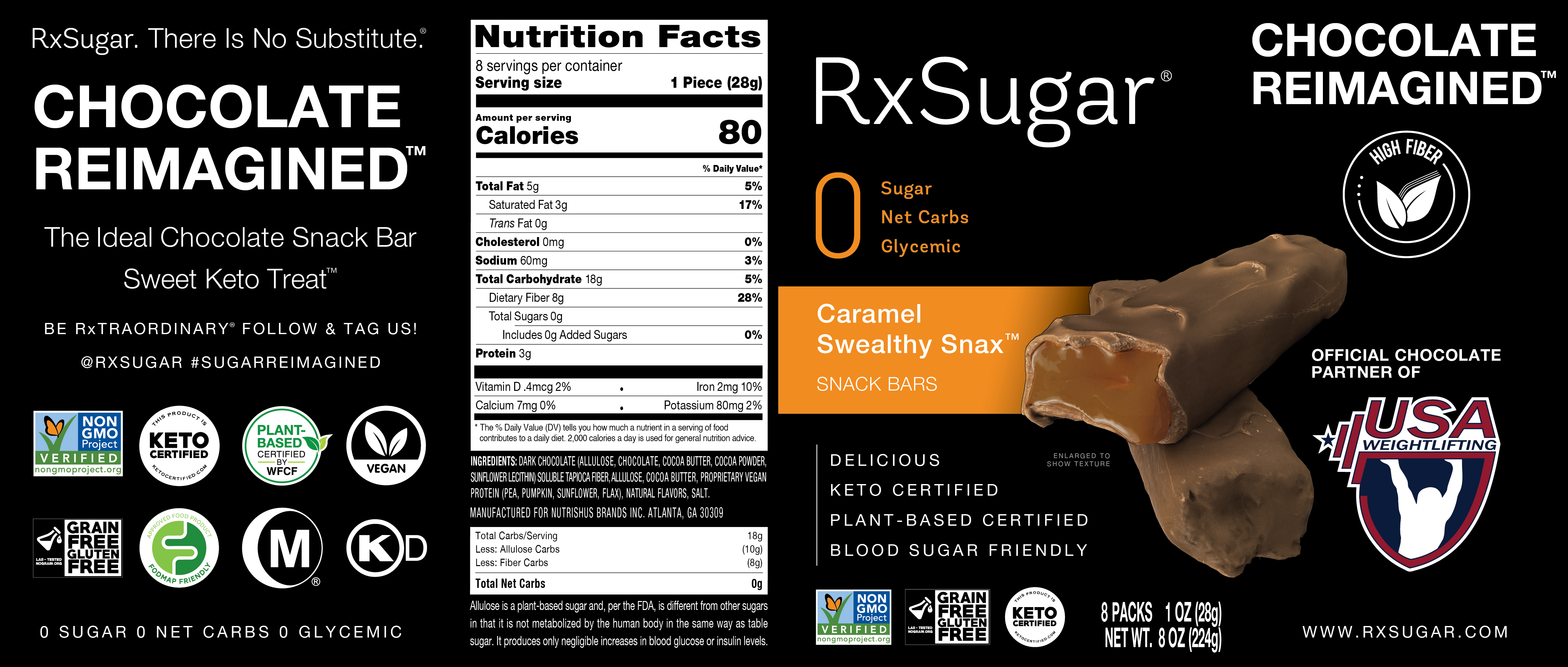 RxSugar Caramel Swealthy Snax 6 units per case 8.0 oz Product Label
