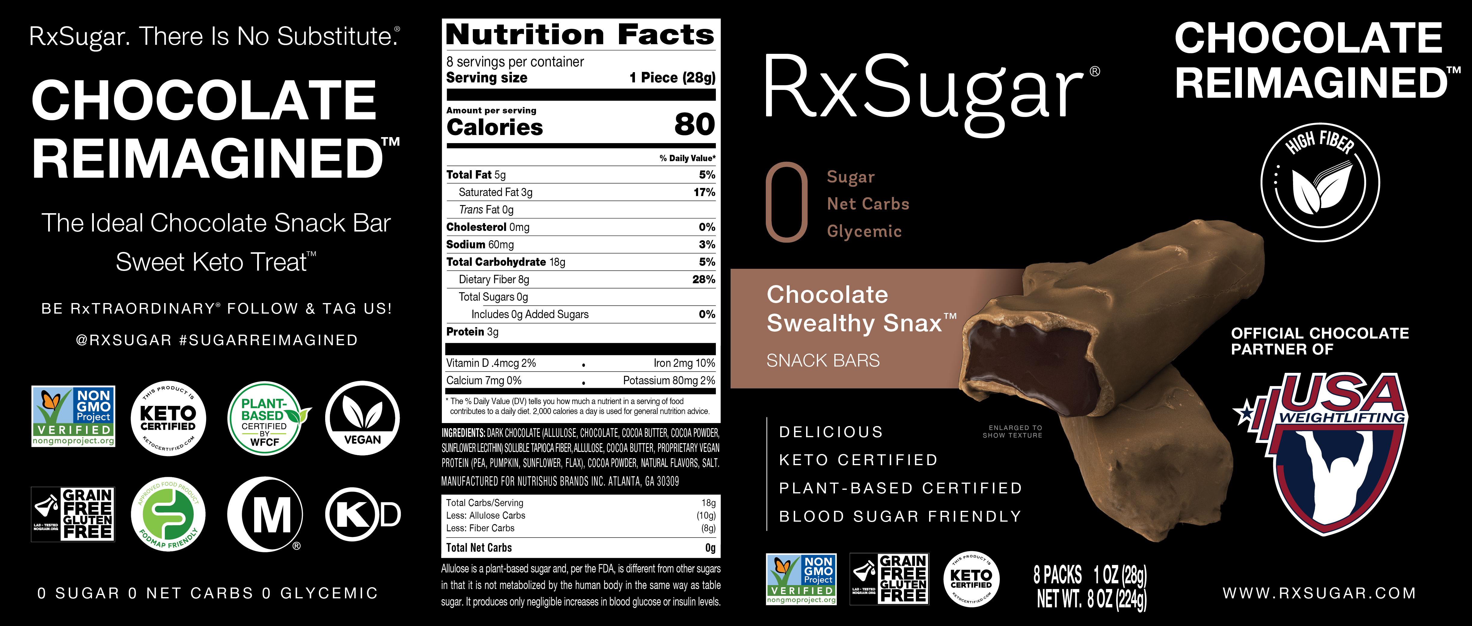 RxSugar Chocolate Swealthy Snax 6 units per case 8.0 oz Product Label