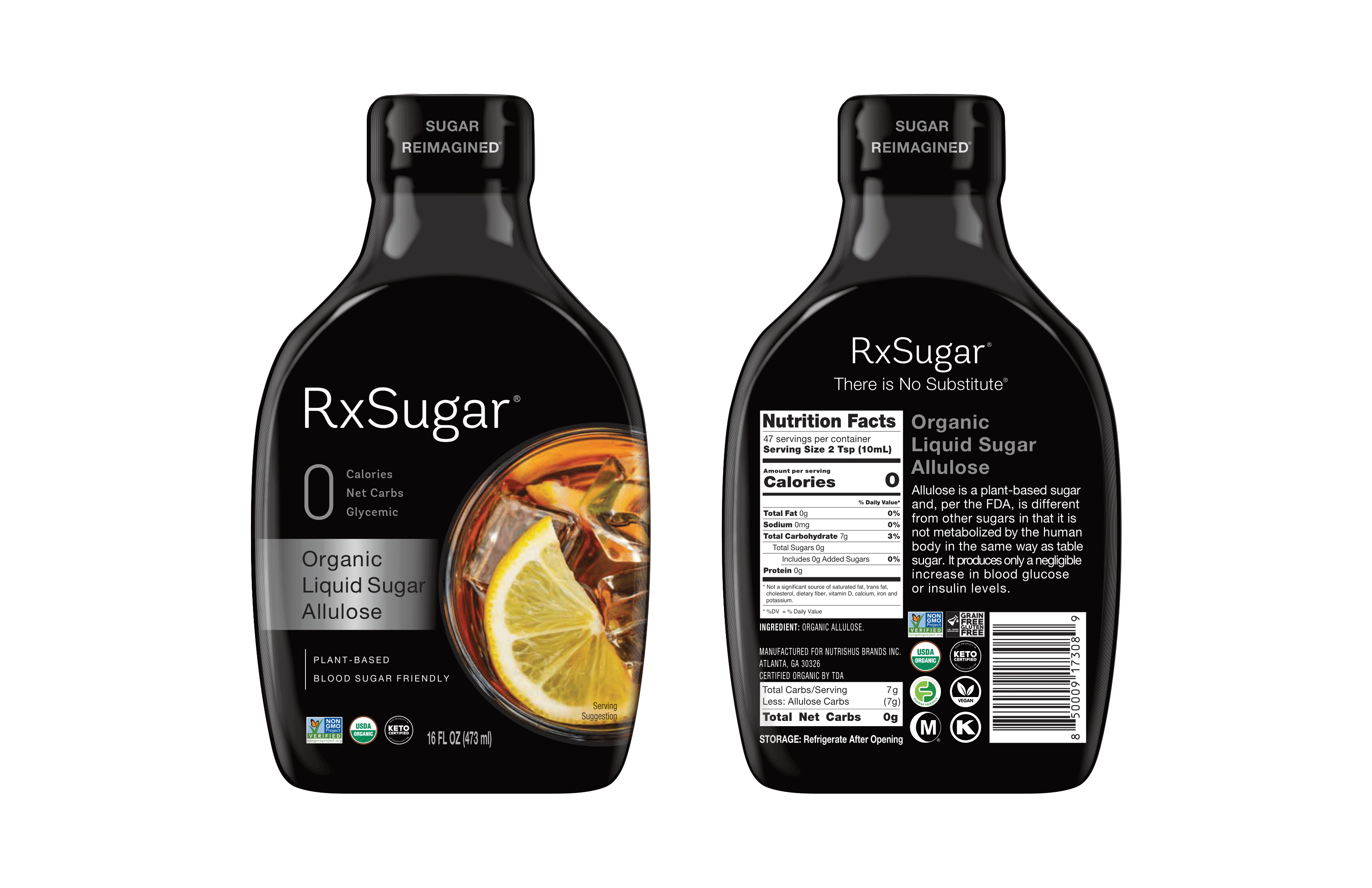 RxSugar Organic Liquid Allulose Sugar 6 units per case 16.0 oz Product Label