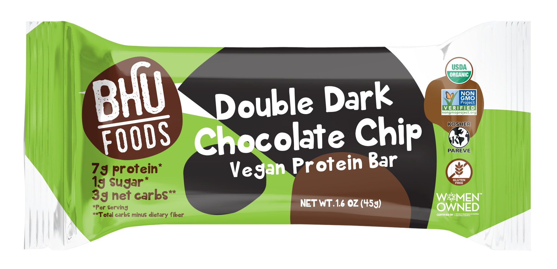 BHU Foods Vegan Protein Bar - Double Dark Chocolate Chip 12 innerpacks per case 19.0 oz