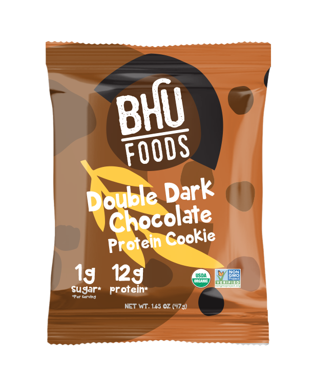 BHU Foods Vegan Protein Cookie - Double Dark Chocolate 12 innerpacks per case 16.5 oz