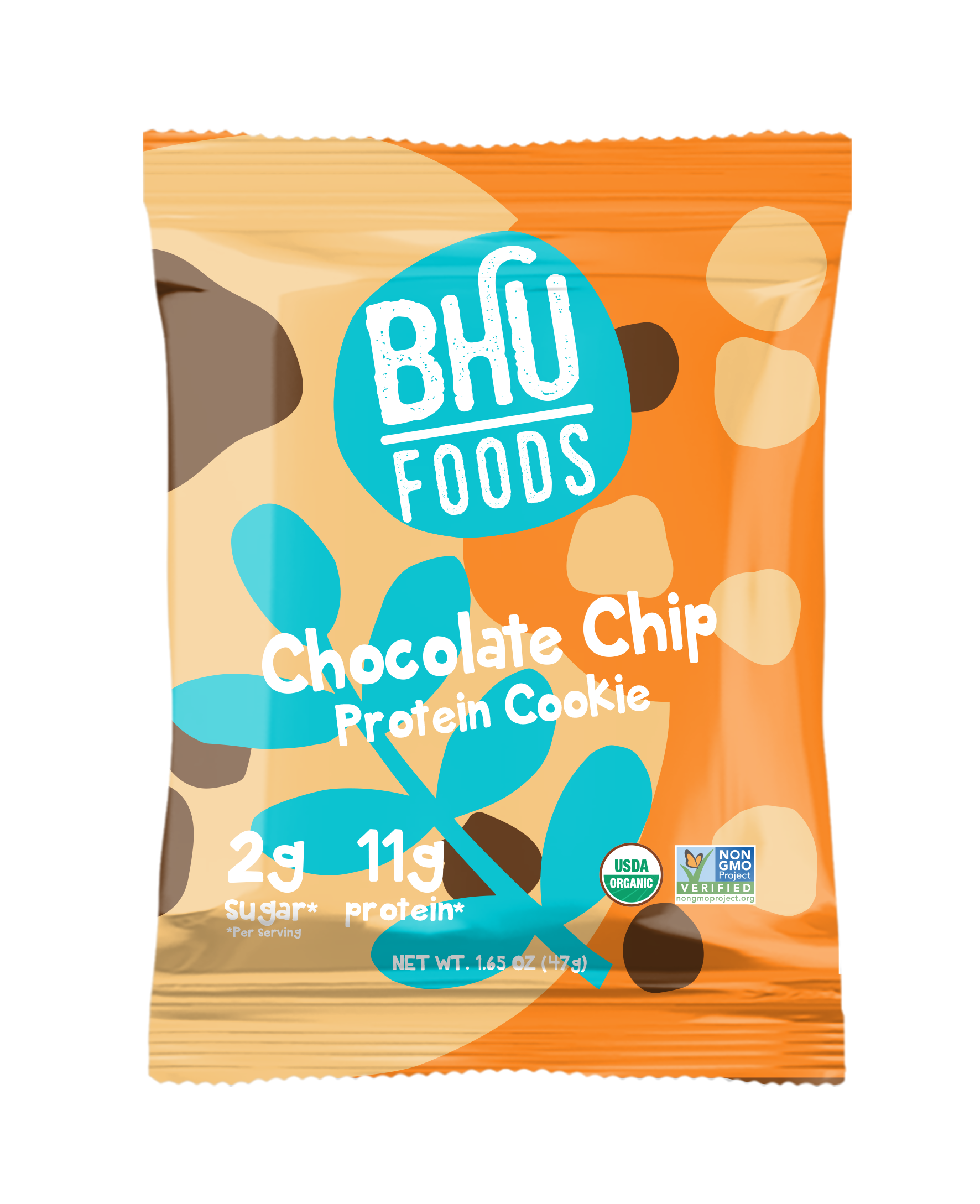 BHU Foods Vegan Protein Cookie - Chocolate Chip 12 innerpacks per case 16.5 oz