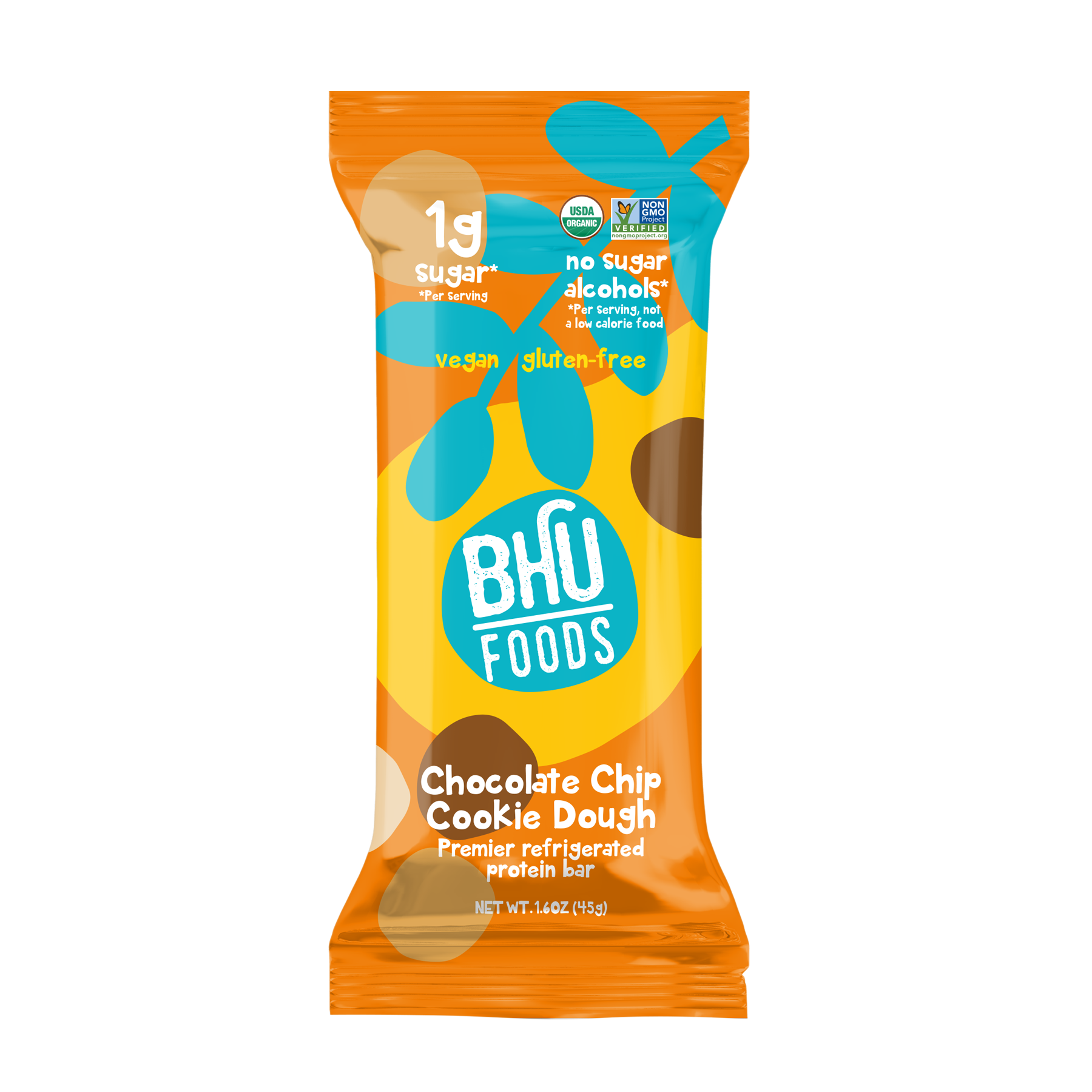 BHU Foods Premier Refrigerated Protein Bar - Chocolate Chip Cookie Dough 12 innerpacks per case 12.8 oz