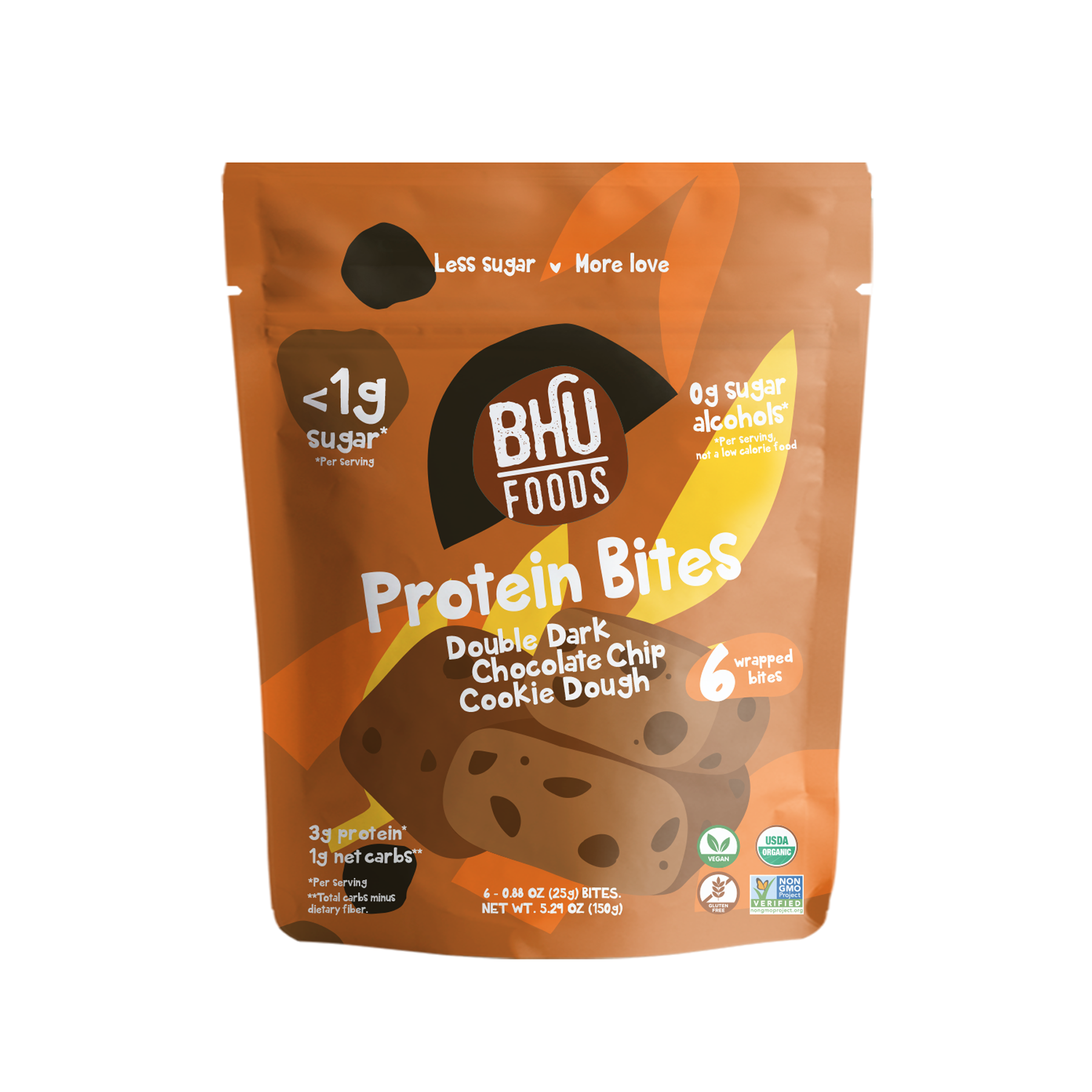 BHU Foods Protein Bites - Double Chocolate Cookie Dough 6 innerpacks per case 5.3 oz