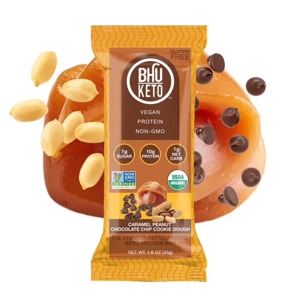 Bhu Keto Bar, Caramel Peanut Chocolate Chip Cookie Dough 12 innerpacks per case 12.8 oz