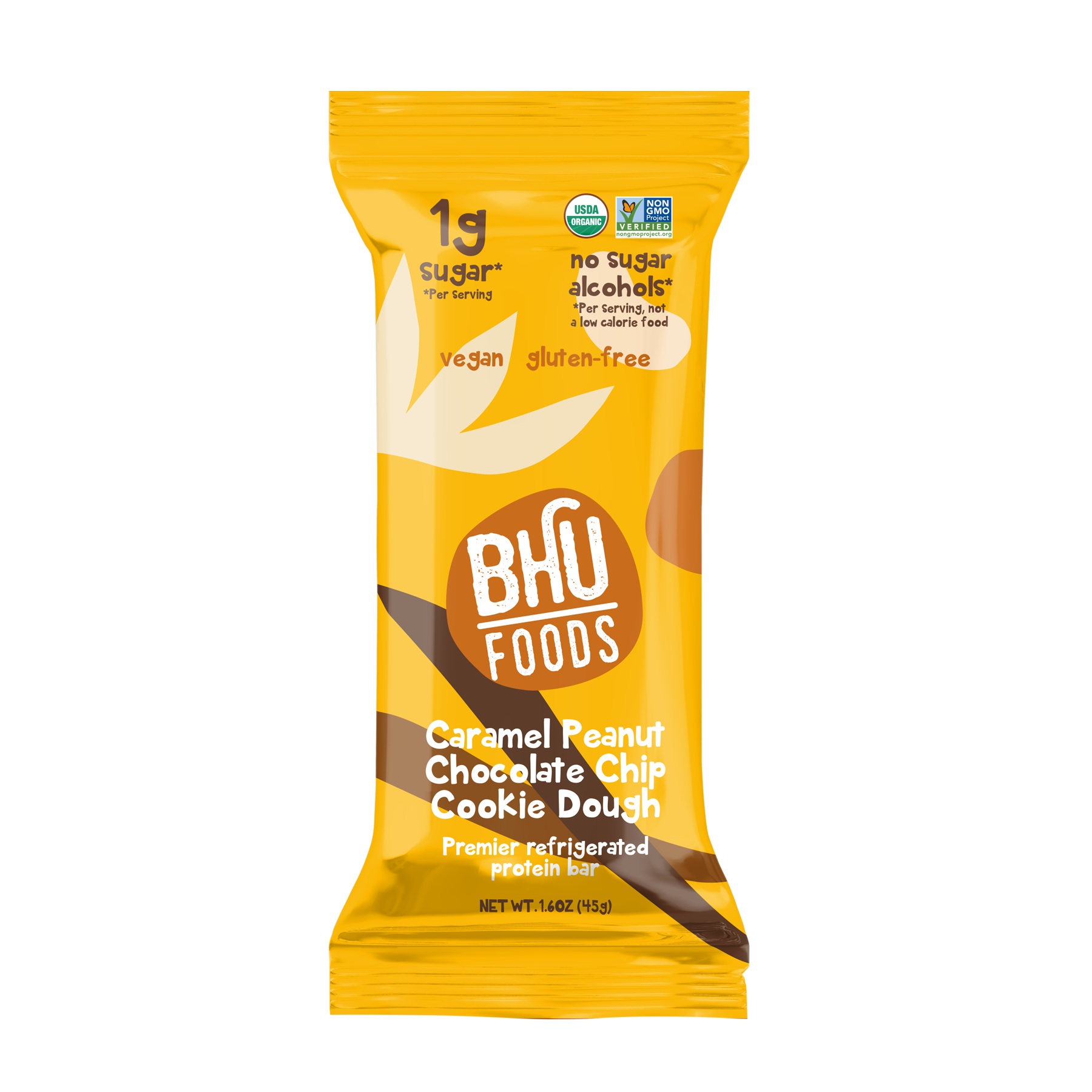 BHU Foods Premier Refrigerated Protein Bar - Caramel Peanut Chocolate Chip Cookie Dough 12 innerpacks per case 12.8 oz