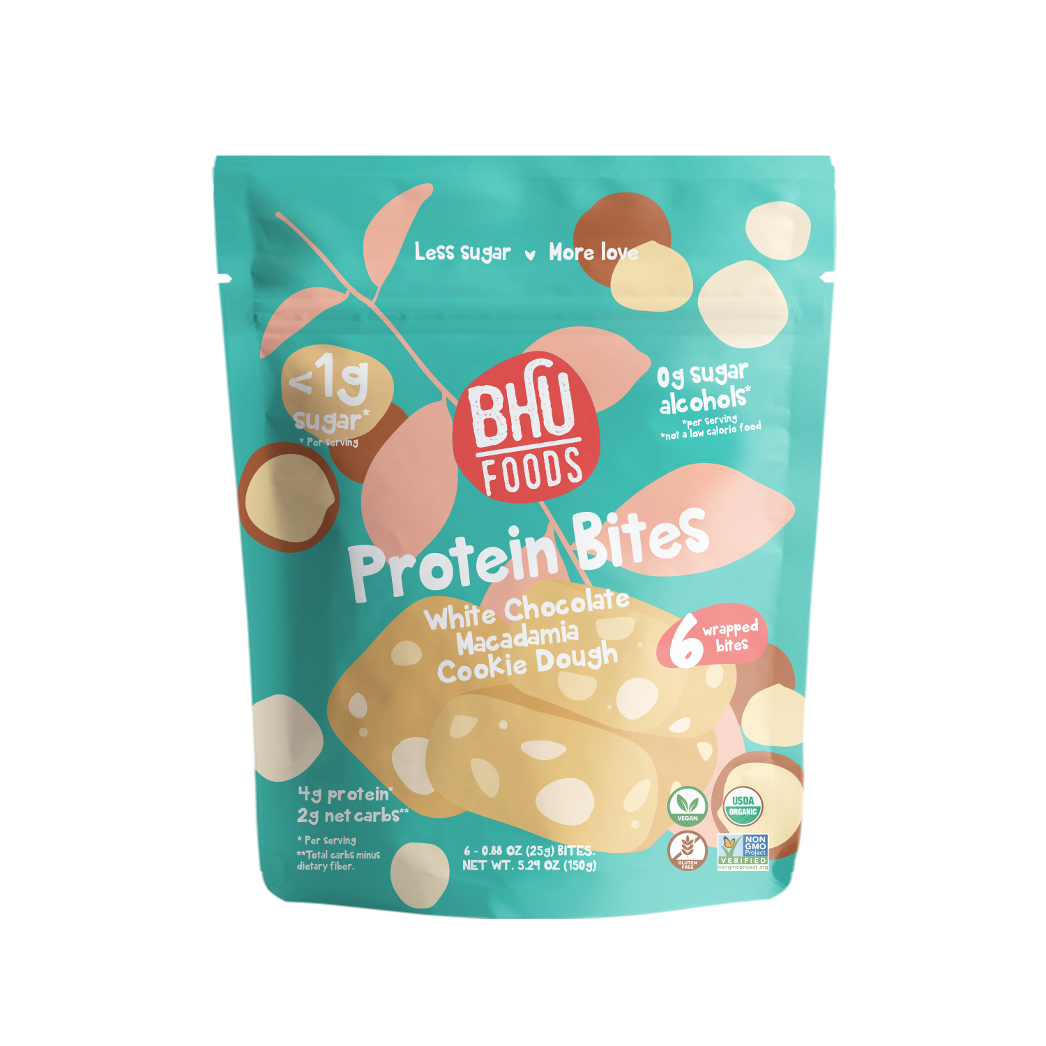 BHU Foods Protein Bites - White Chocolate Macadamia Cookie Dough 6 innerpacks per case 5.3 oz