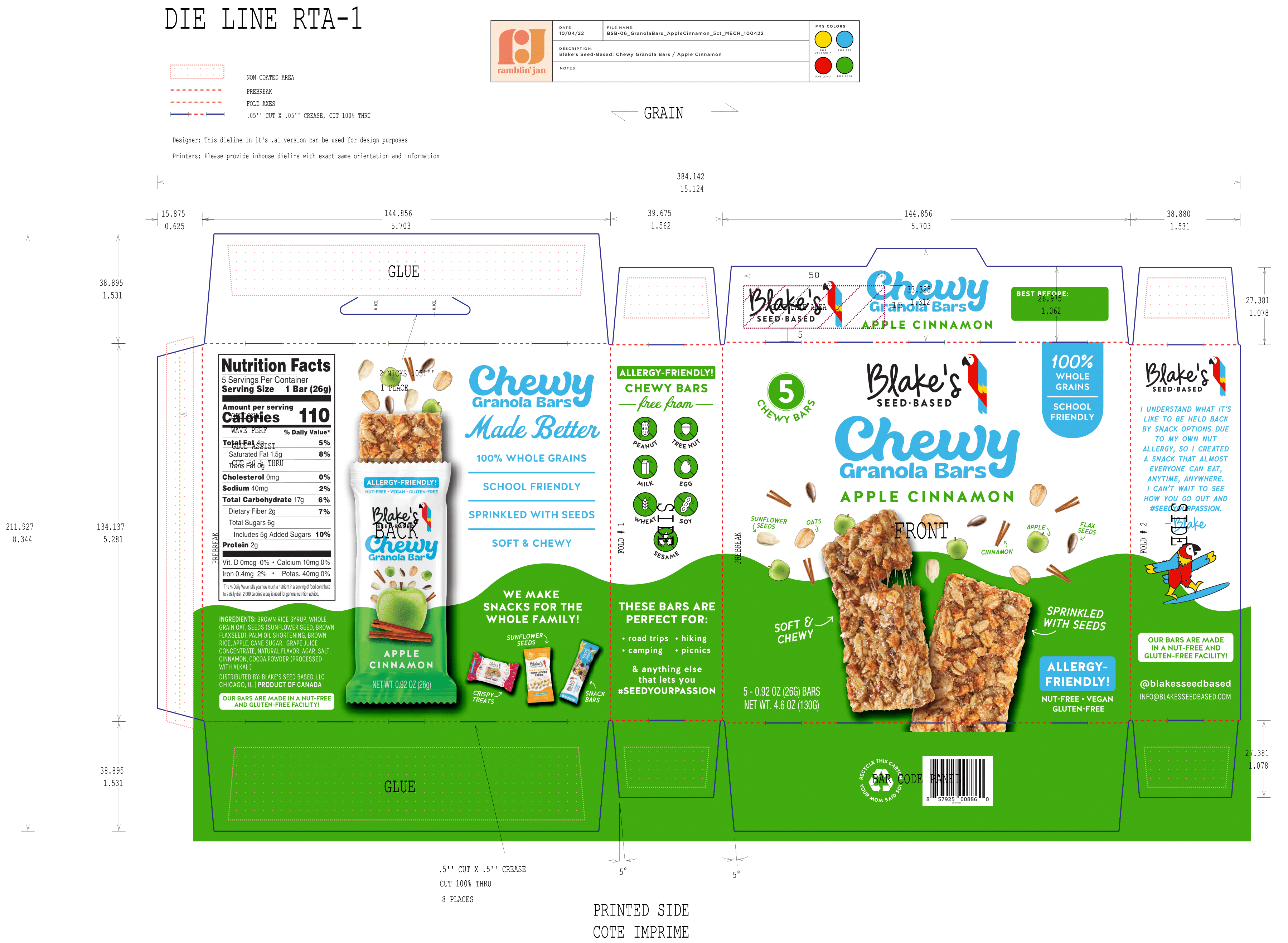 Blake's Seed Based Apple Cinnamon Chewy Granola Bar 12 innerpacks per case 4.6 oz Product Label
