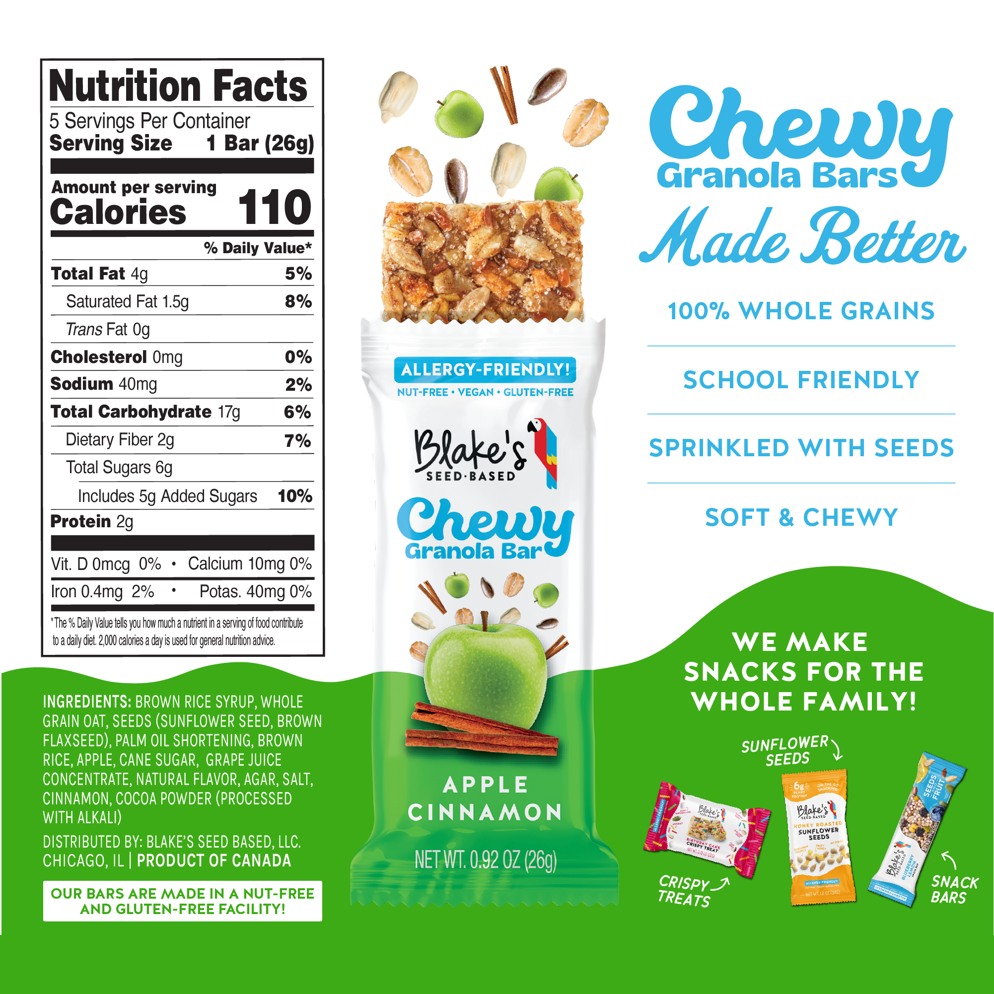 Blake's Seed Based Apple Cinnamon Chewy Granola Bar 12 innerpacks per case 4.6 oz