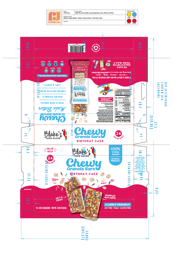 Blake's Seed Based Birthday Cake Chewy Granola Bar 8 innerpacks per case 22.1 oz Product Label