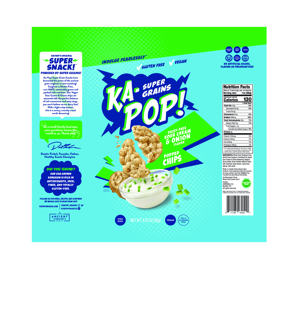 Ka-Pop! Vegan Sour Cream and Onion Chips 12 units per case 3.3 oz Product Label