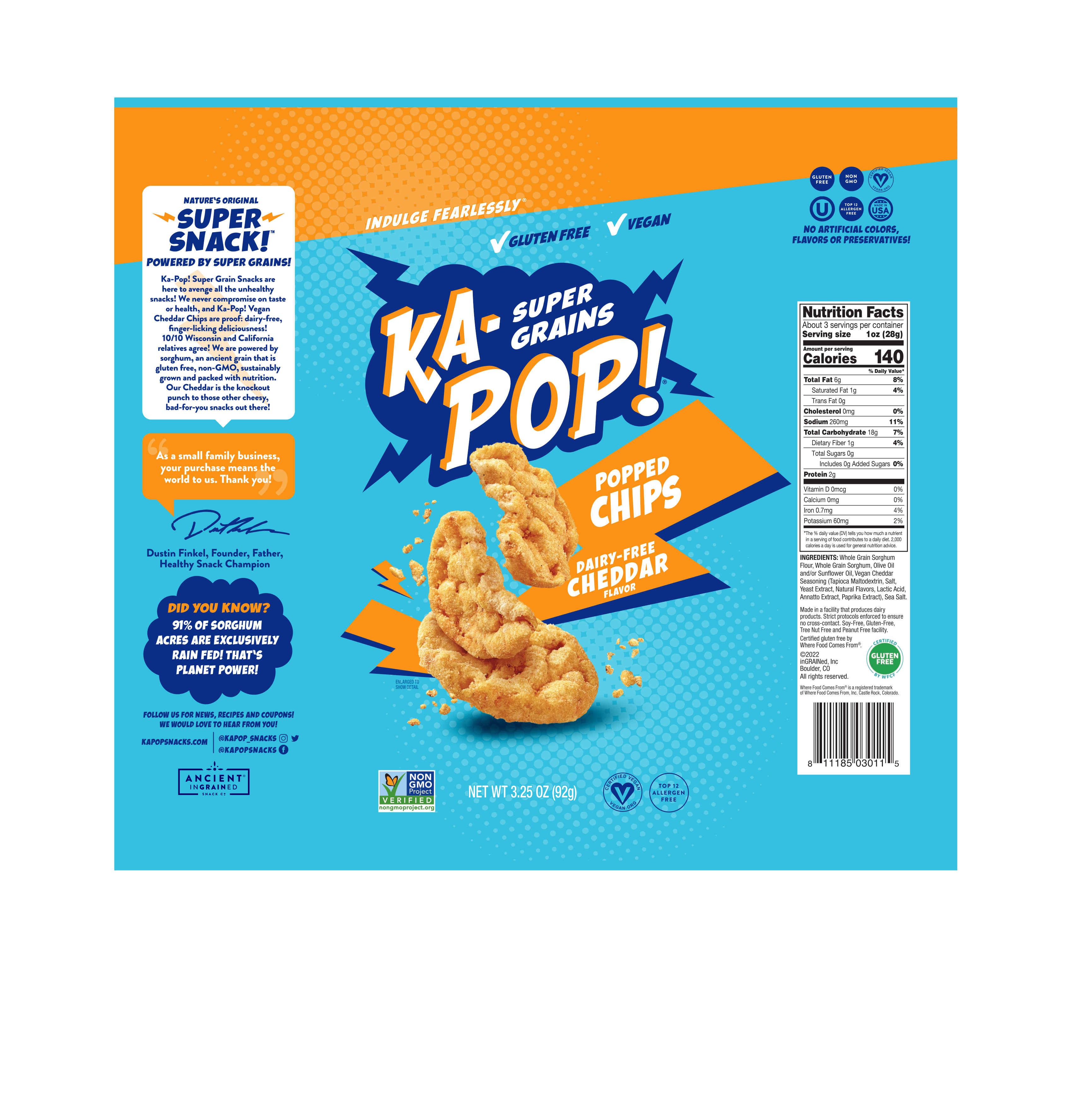 Ka-Pop! Dairy-Free Cheddar Popped Chips 12 units per case 3.3 oz Product Label