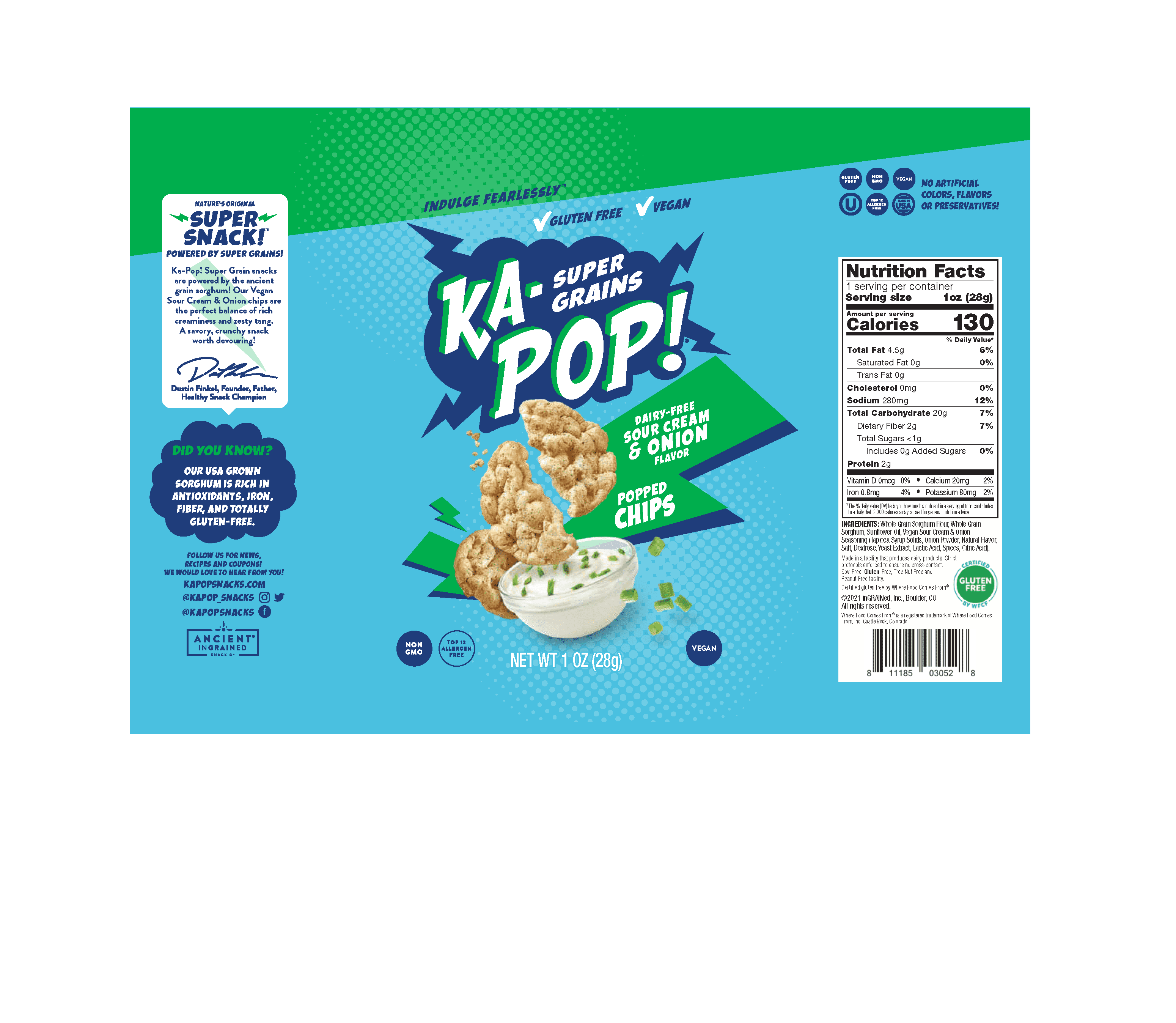 Ka-Pop! Vegan Sour Cream and Onion Chips 24 units per case 1.0 oz Product Label