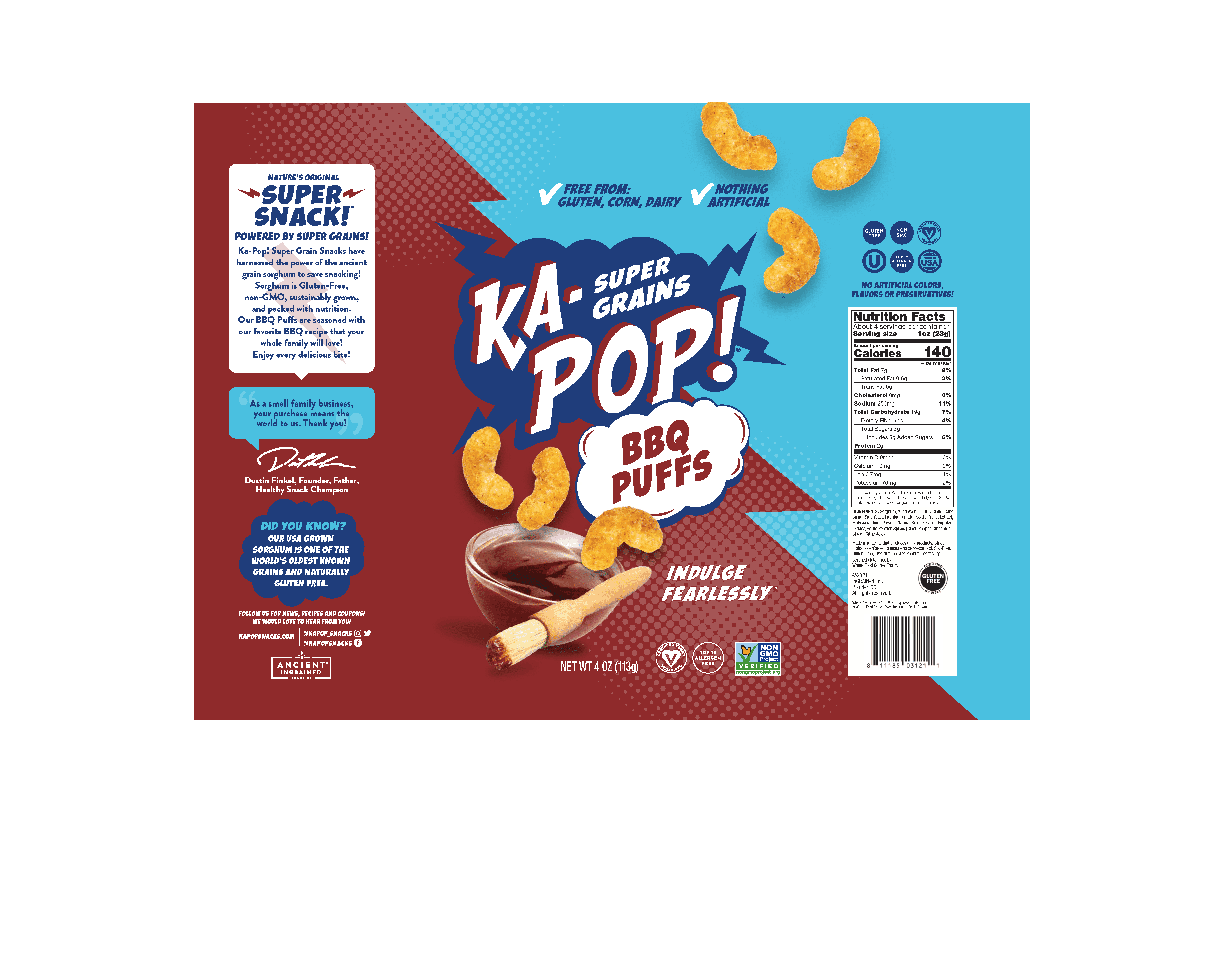 Ka-Pop! BBQ Puffs 6 units per case 4.0 oz Product Label