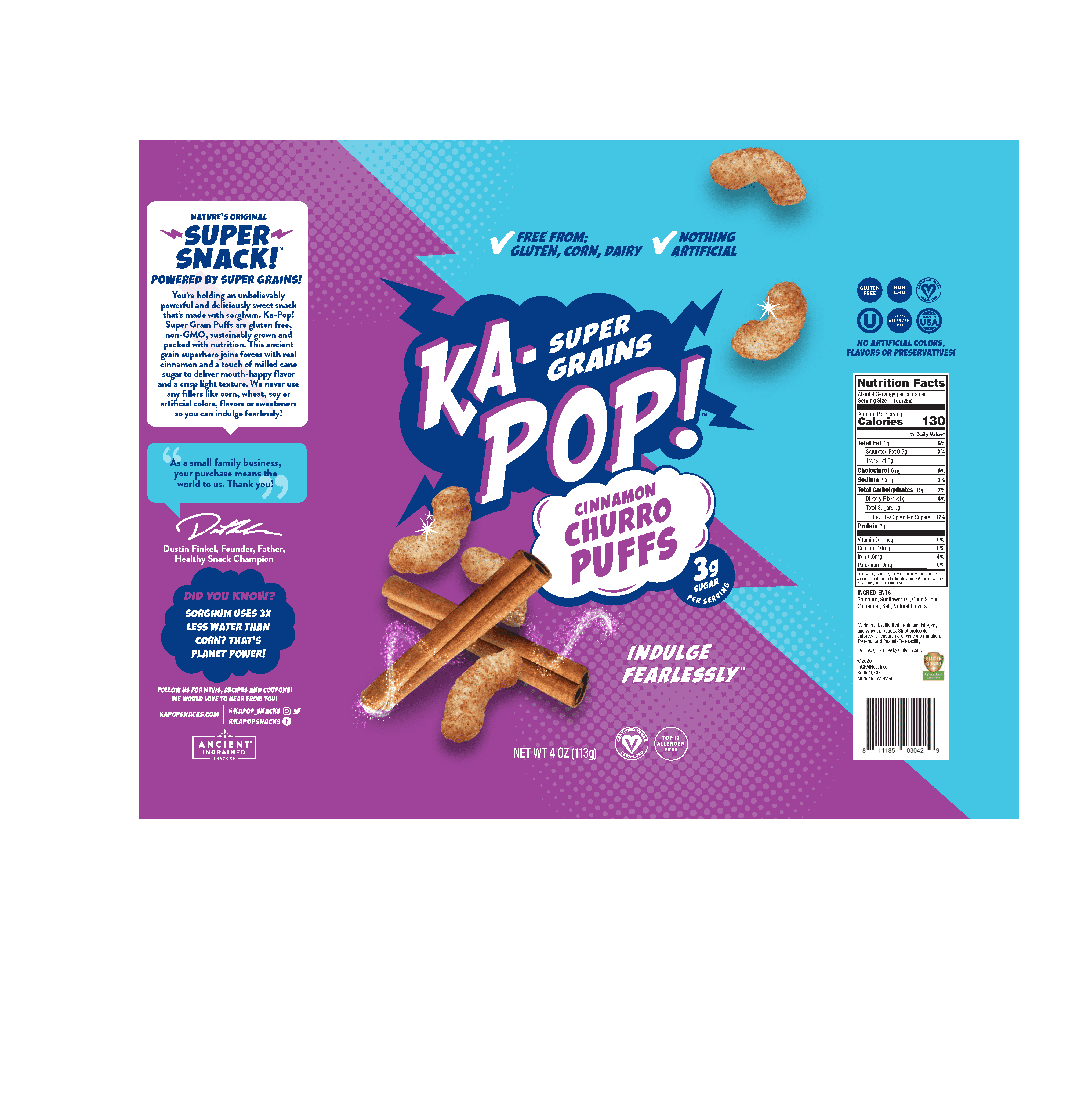 Ka-Pop! Cinnamon Churro Puffs 6 units per case 4.0 oz Product Label