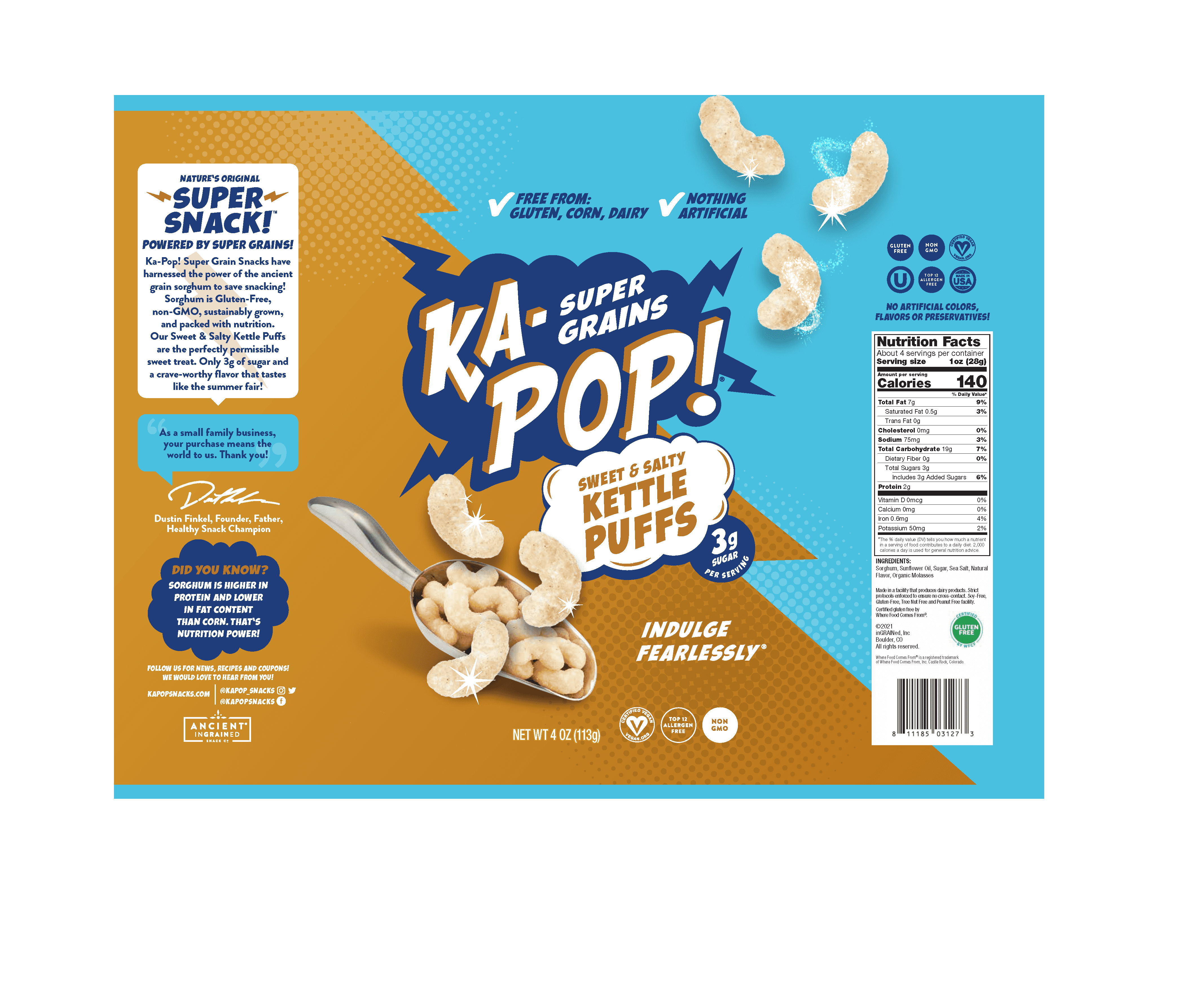 Ka-Pop! Sweet & Salty Kettle Puffs 6 units per case 4.0 oz Product Label