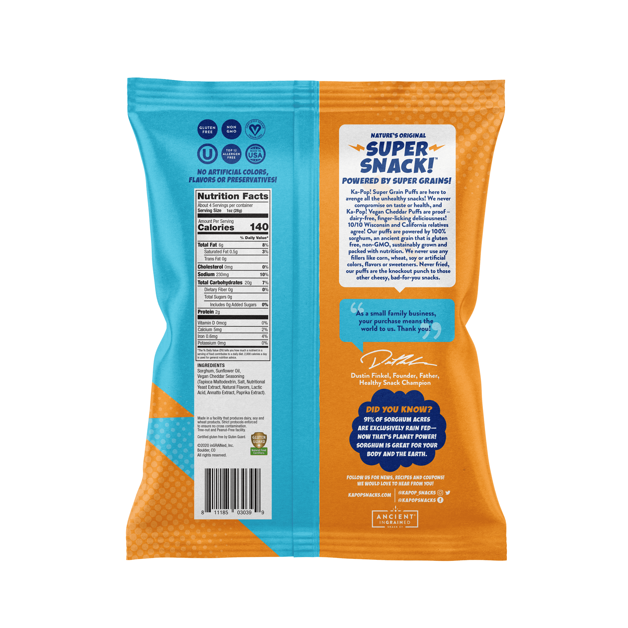 Ka-Pop! Vegan Cheddar Puffs 6 units per case 4.0 oz