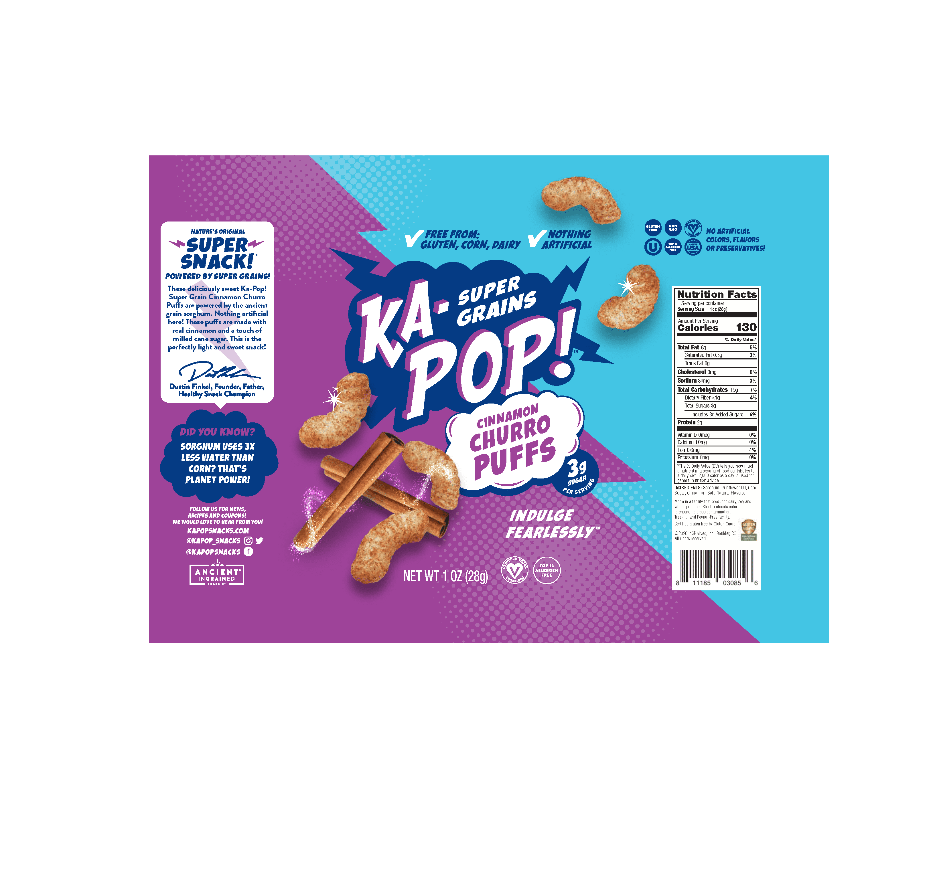 Ka-Pop! Cinnamon Churro Puffs 24 units per case 1.0 oz Product Label