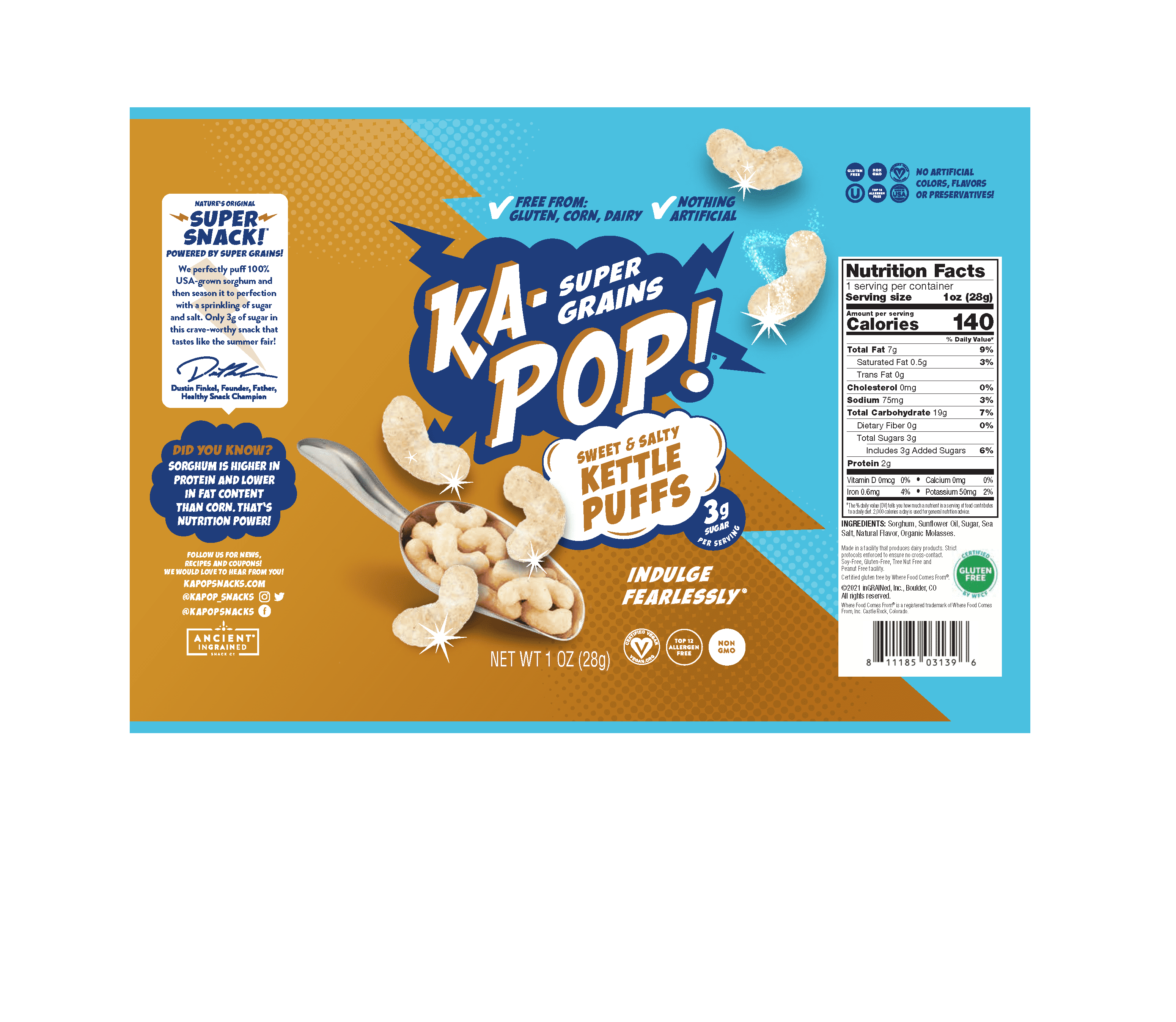 Ka-Pop! Sweet & Salty Kettle Puffs 24 units per case 1.0 oz Product Label