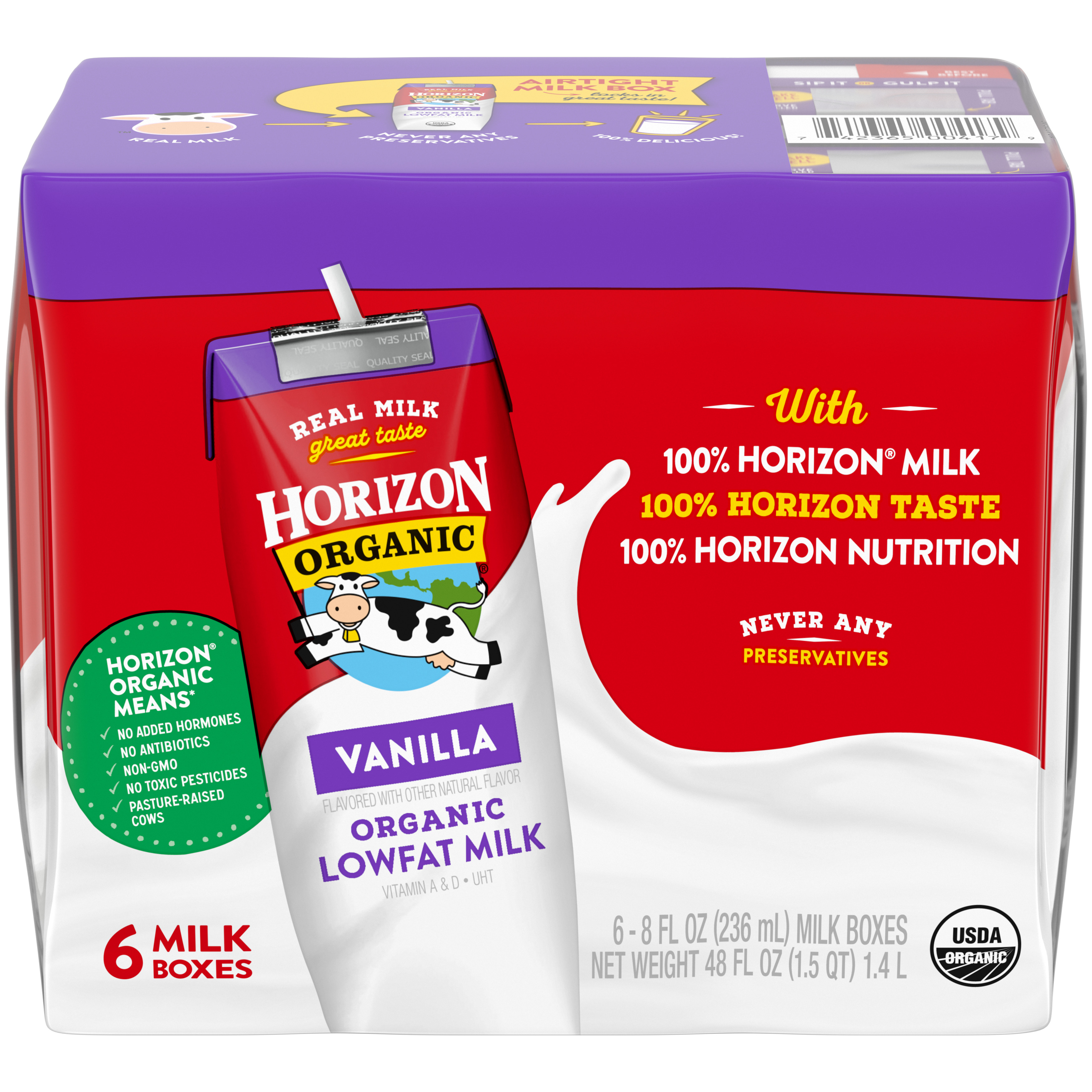 Horizon Organic Dairy Milk Organic 1% Lowfat Vanilla 3 innerpacks per case 48.0 fl