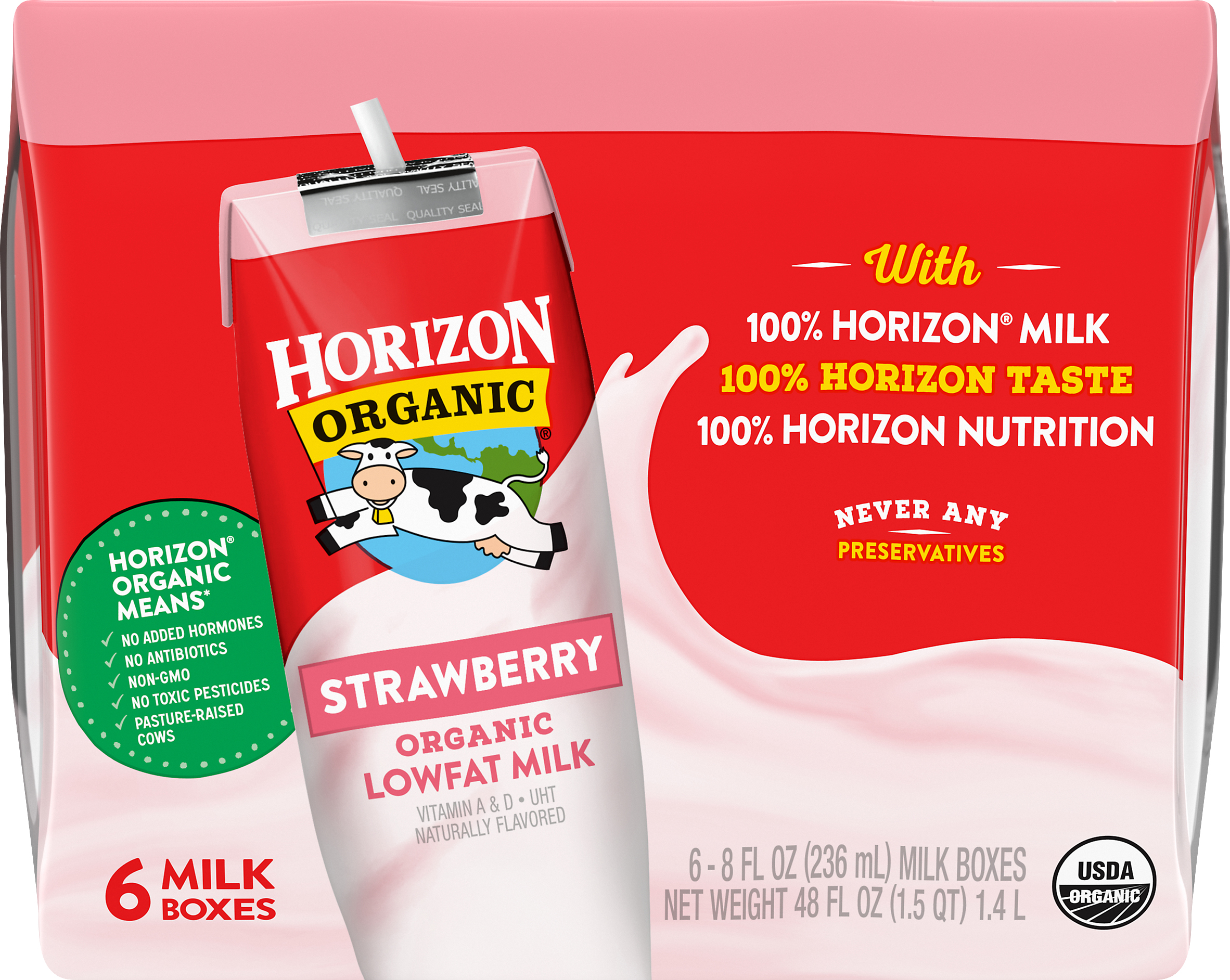 Horizon Organic 1% Lowfat Strawberry Milk 3 innerpacks per case 48.0 fl