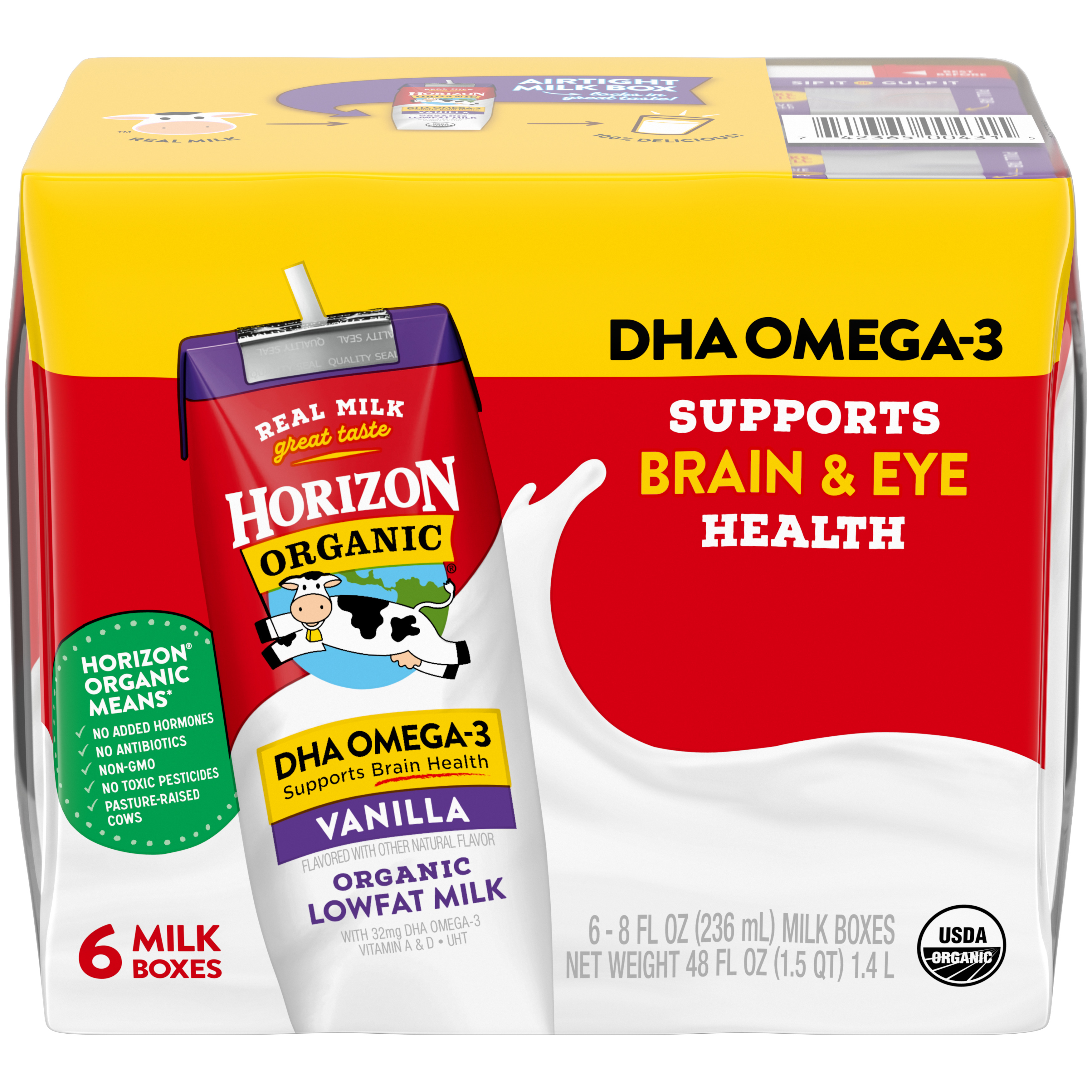 Horizon Organic 1% Lowfat DHA Omega-3 Vanilla Milk 3 innerpacks per case 48.0 fl