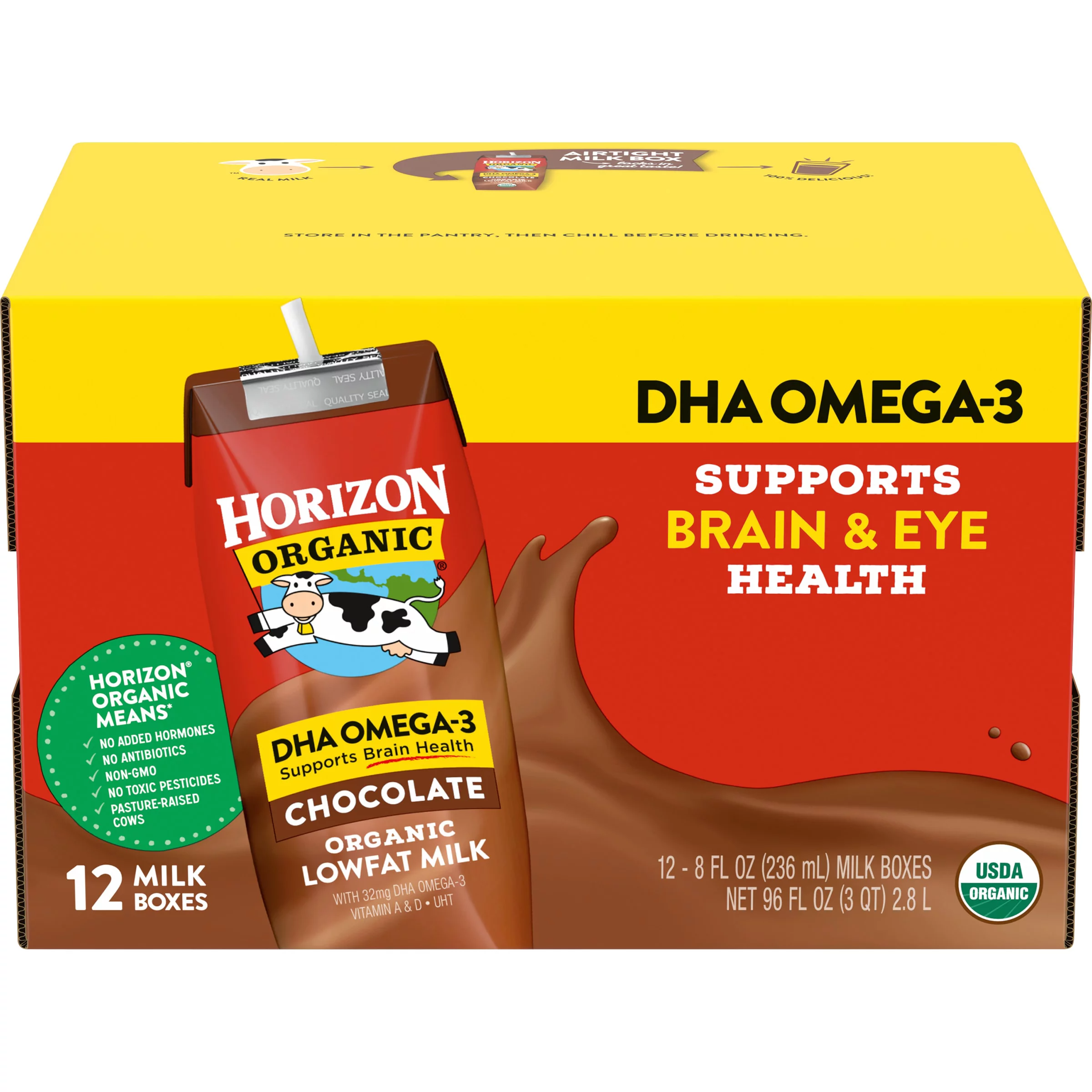 Horizon Organic 1% Lowfat DHA Omega-3 Chocolate Milk 12 units per case 96.0 fl