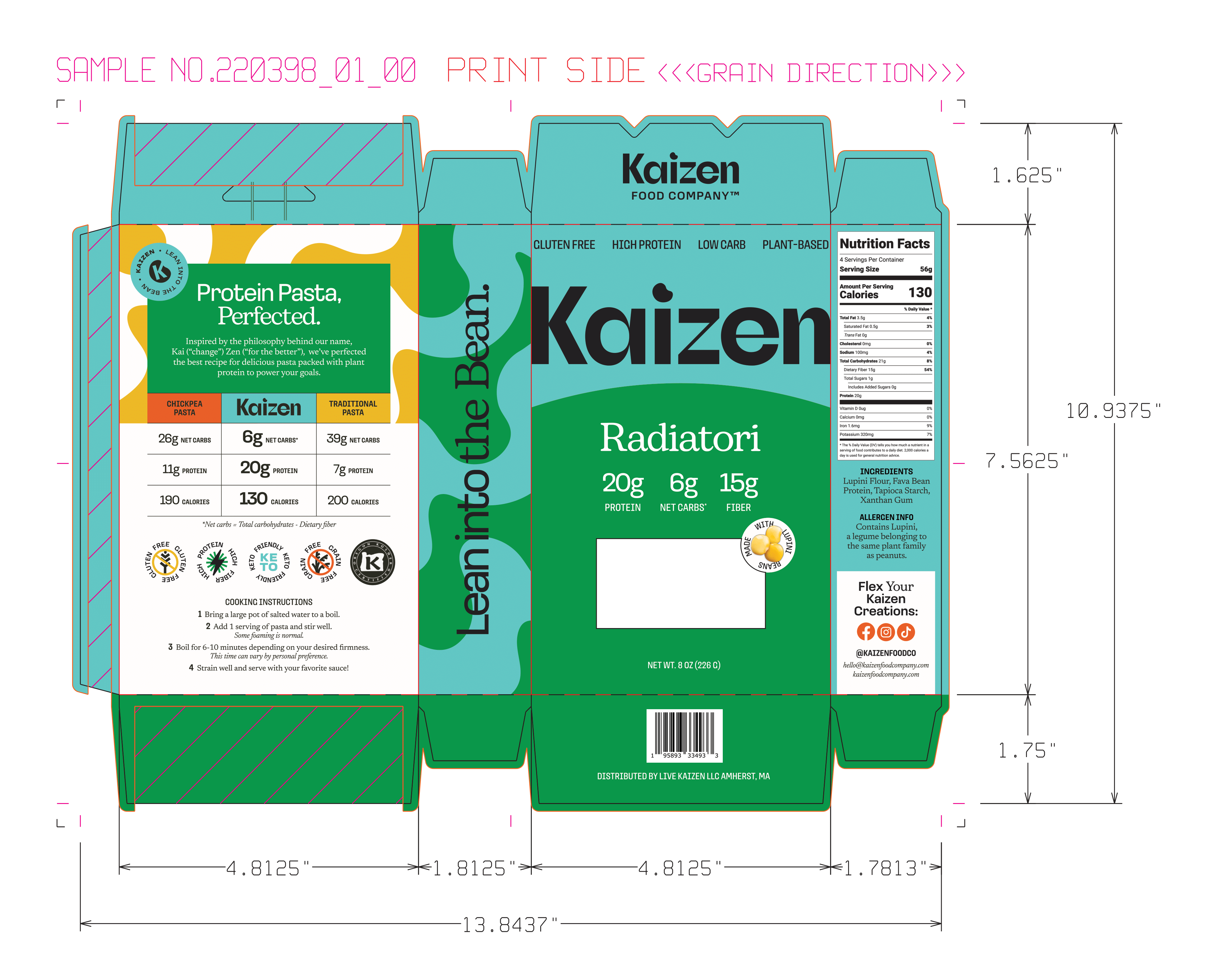 Kaizen Pasta - Radiatori 22 units per case 8.0 oz Product Label