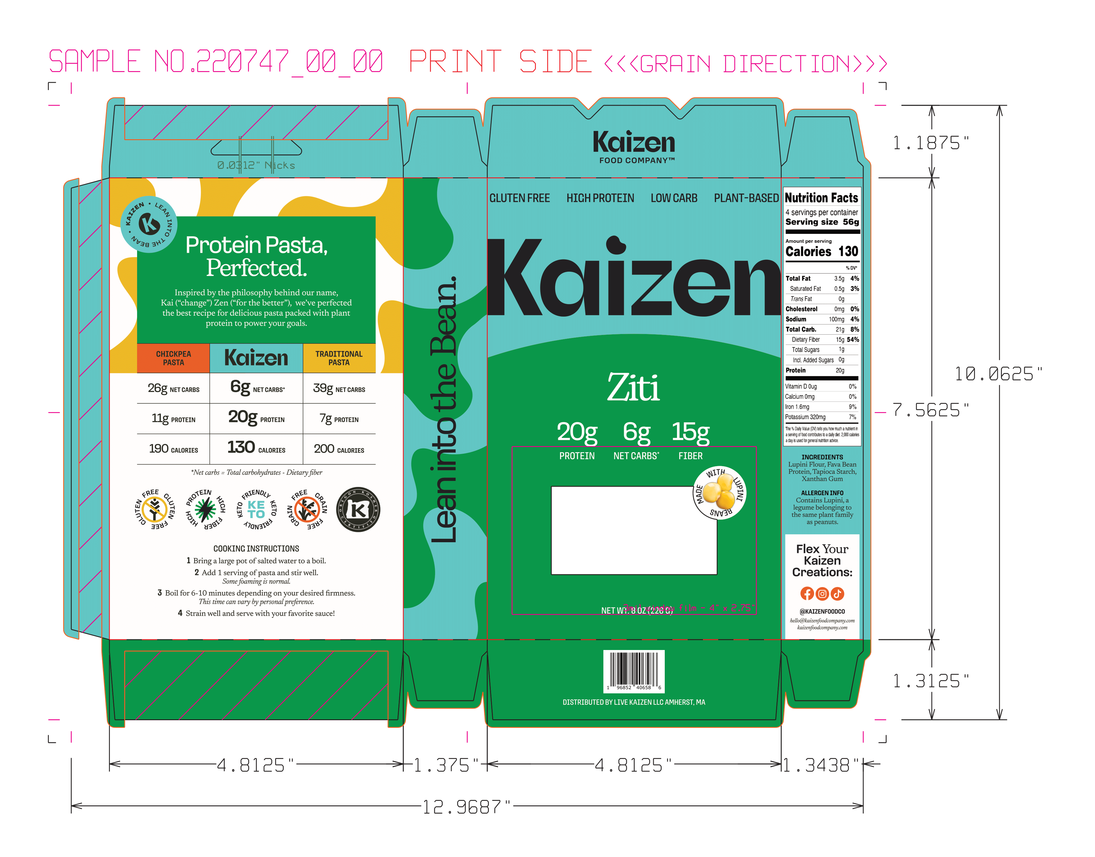 Kaizen Pasta - Ziti 22 units per case 8.0 oz Product Label