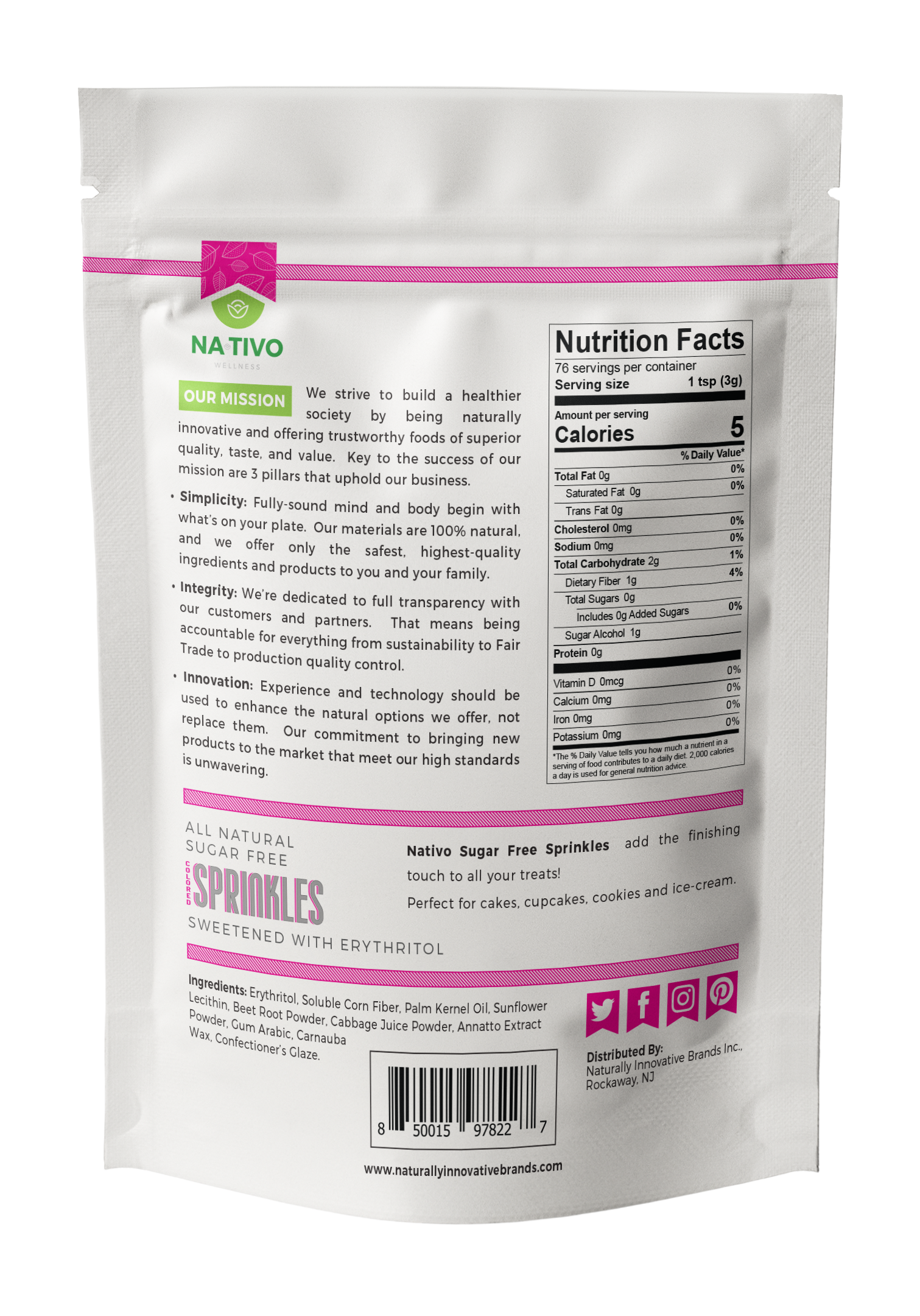 NaTivo Sugar Fee Rainbow Sprinkles Sweetened With Erythritol 12 units per case 8.0 oz