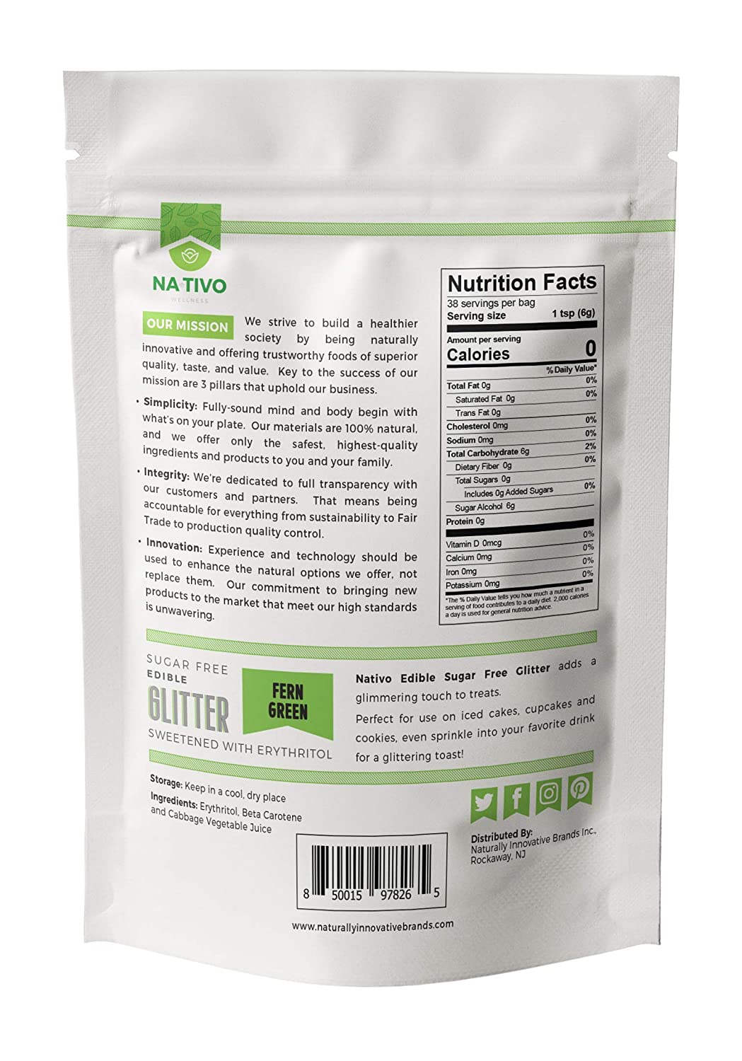 NaTivo Sugar Free Edible Glitter Fern Green 12 units per case 8.0 oz