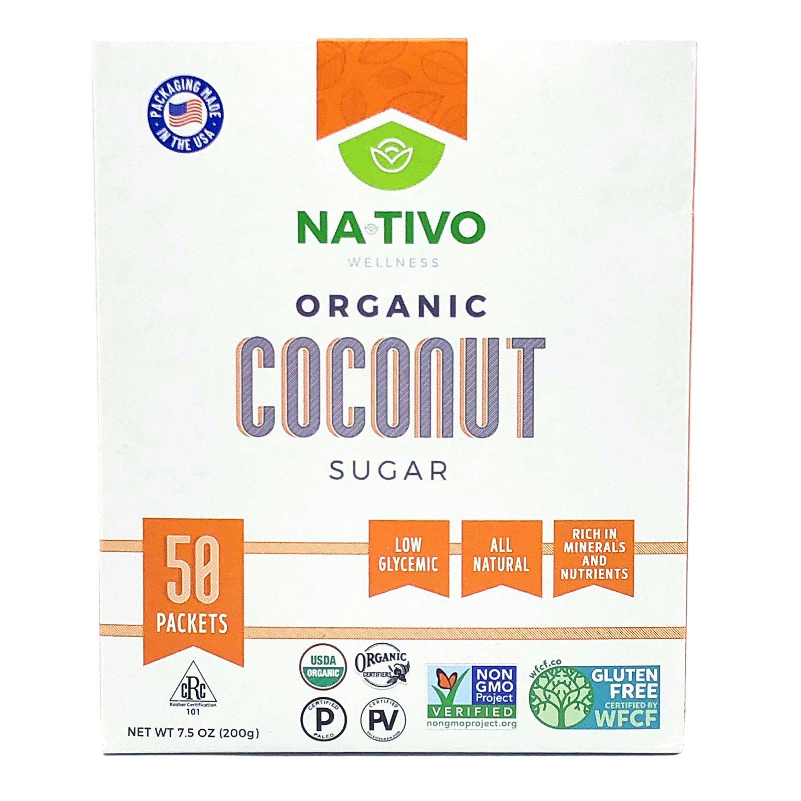 NaTivo Organic Coconut Sugar 50 ct 12 units per case 7.5 oz