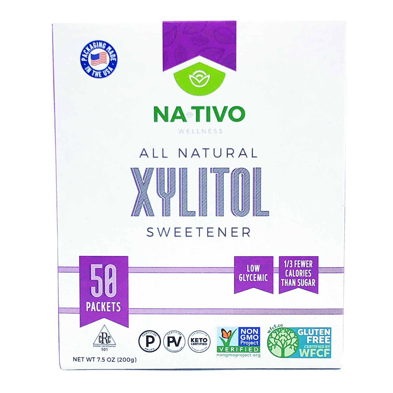 NaTivo All Natural Xylitol Sweetener 50 ct 12 units per case 7.5 oz