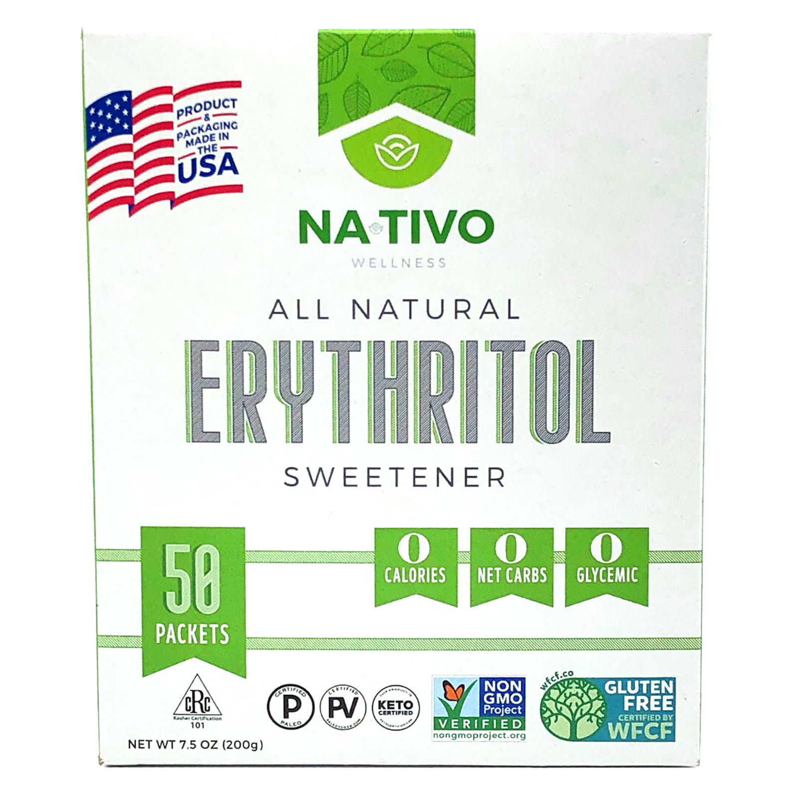 NaTivo All Natural Erythritol USA Sweetener 50 ct 12 units per case 7.5 oz