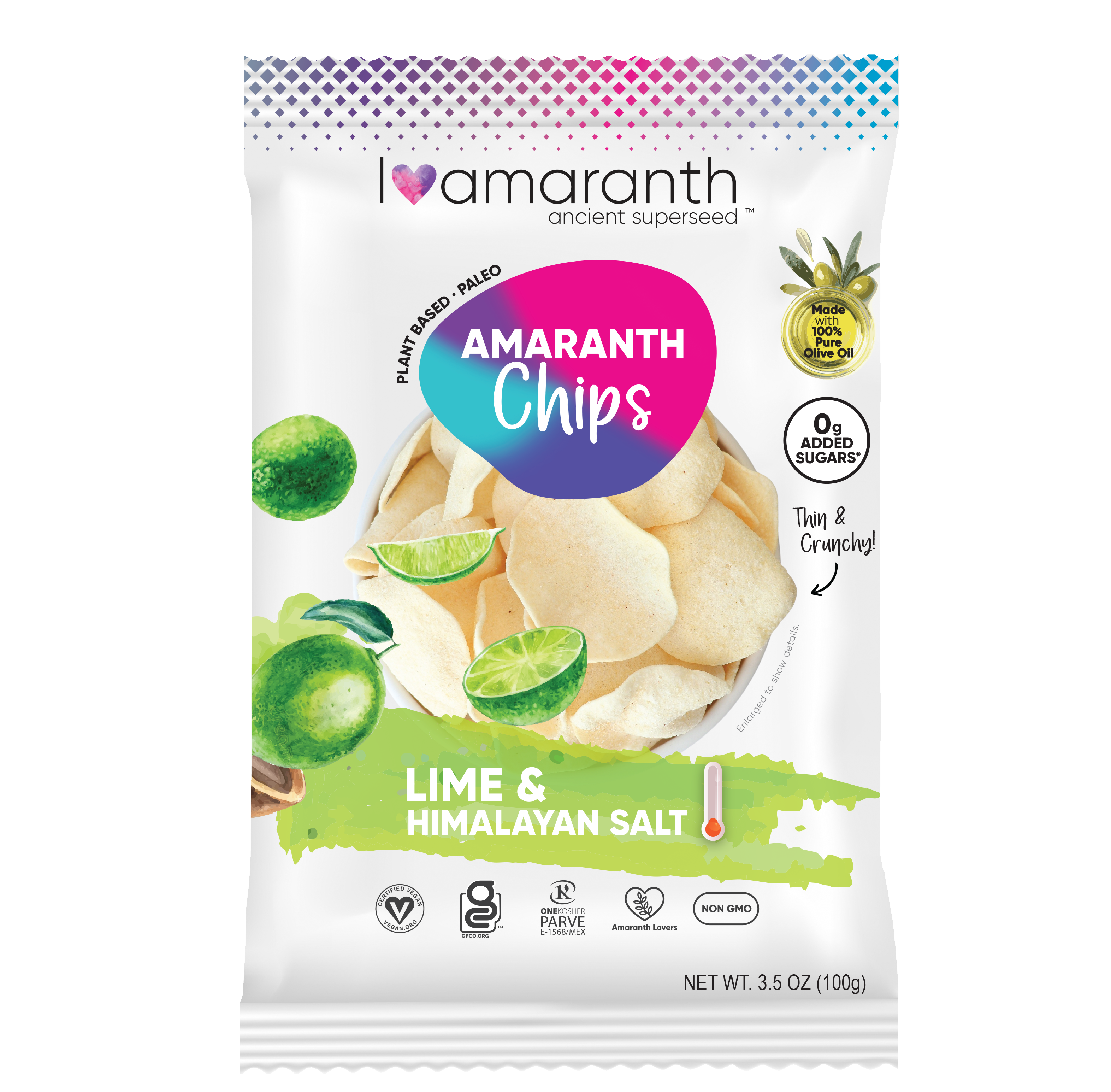 Amaranth Chips- Lime + Himalayan Salt 12 units per case 100 g