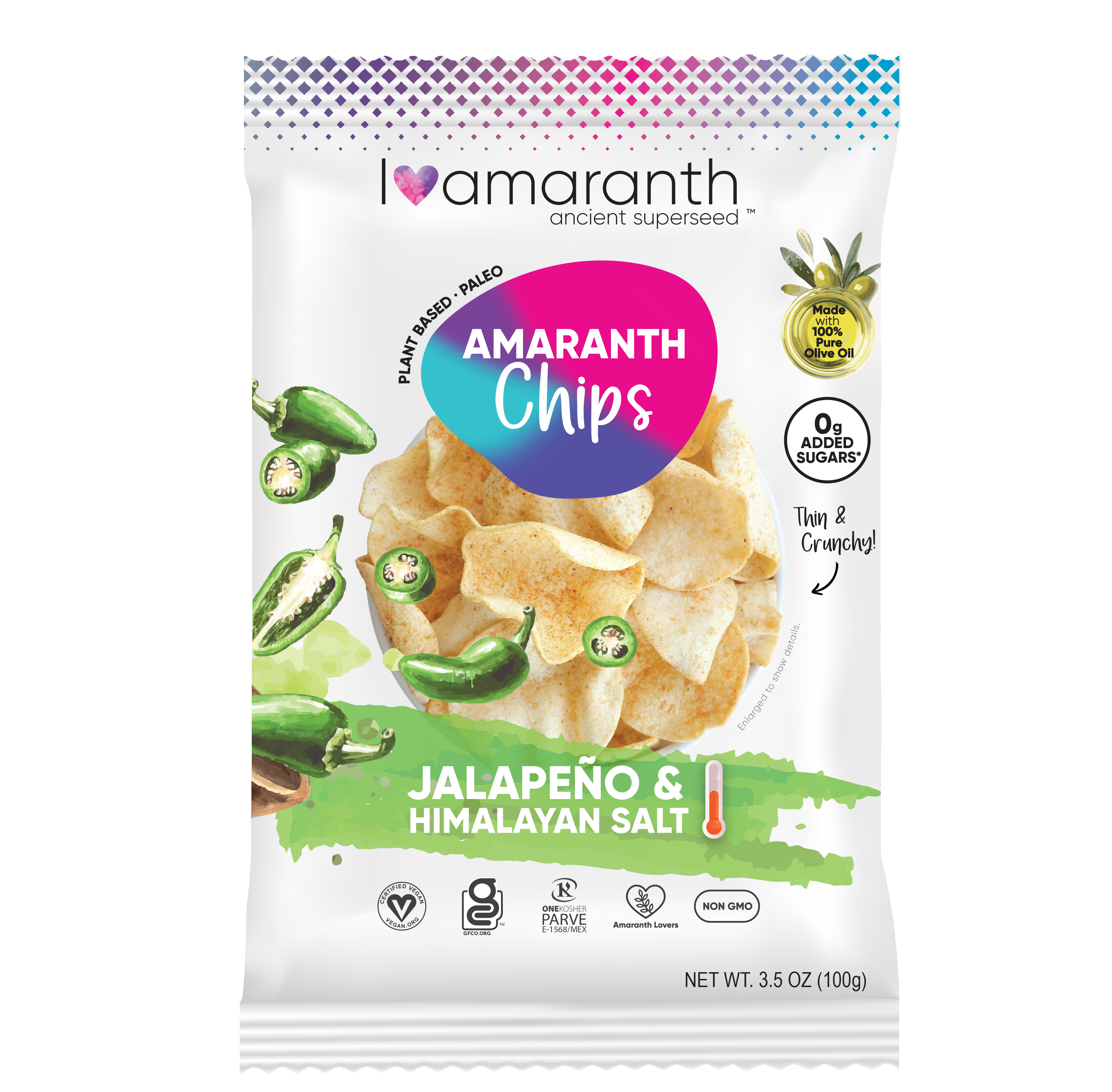 Amaranth Chips- Jalapeno + Himalayan Salt 12 units per case 100 g